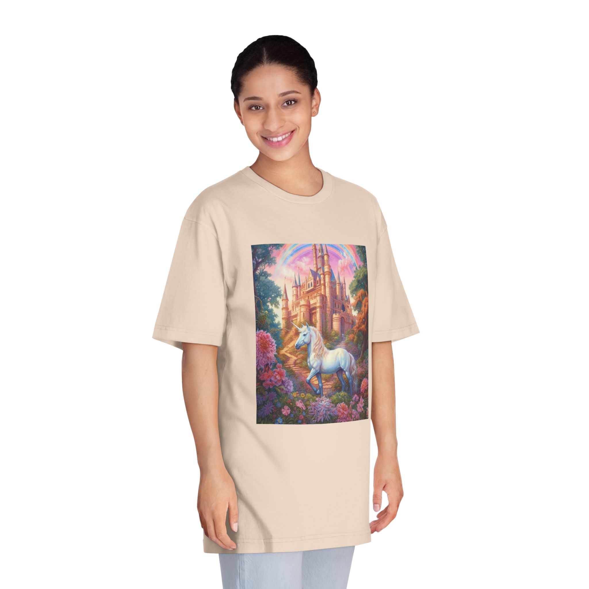 Painting Unicorn Front Castle With Rainbow Generative Ai Unisex Classic Crewneck T Shirt - Image 11