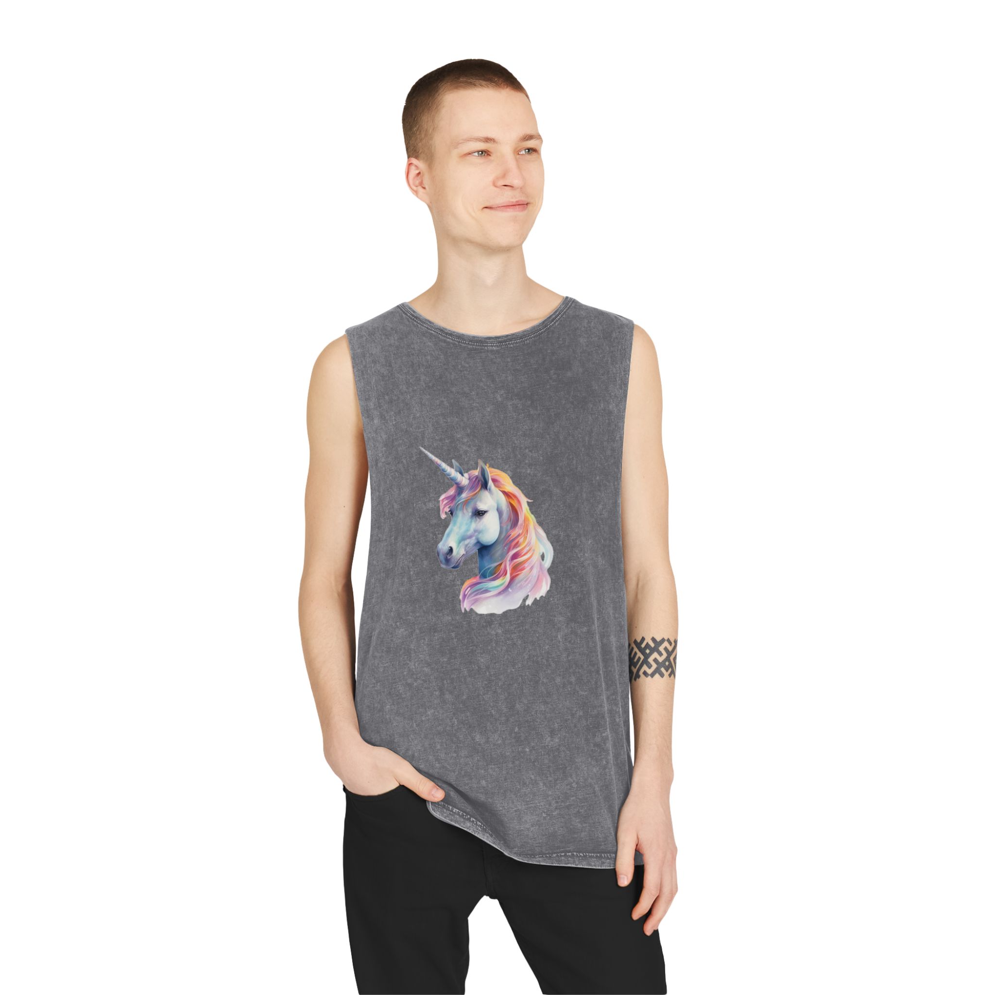 Painting Unicorn With Long Mane Colorful Mane Generative Ai (3) Unisex Stonewash Tank Top - Image 11