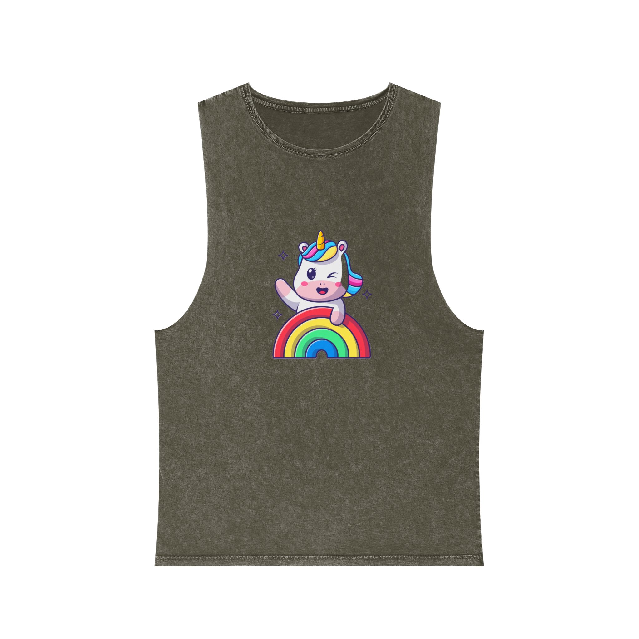 Cute Unicorn Rainbow Unisex Stonewash Tank Top - Image 5