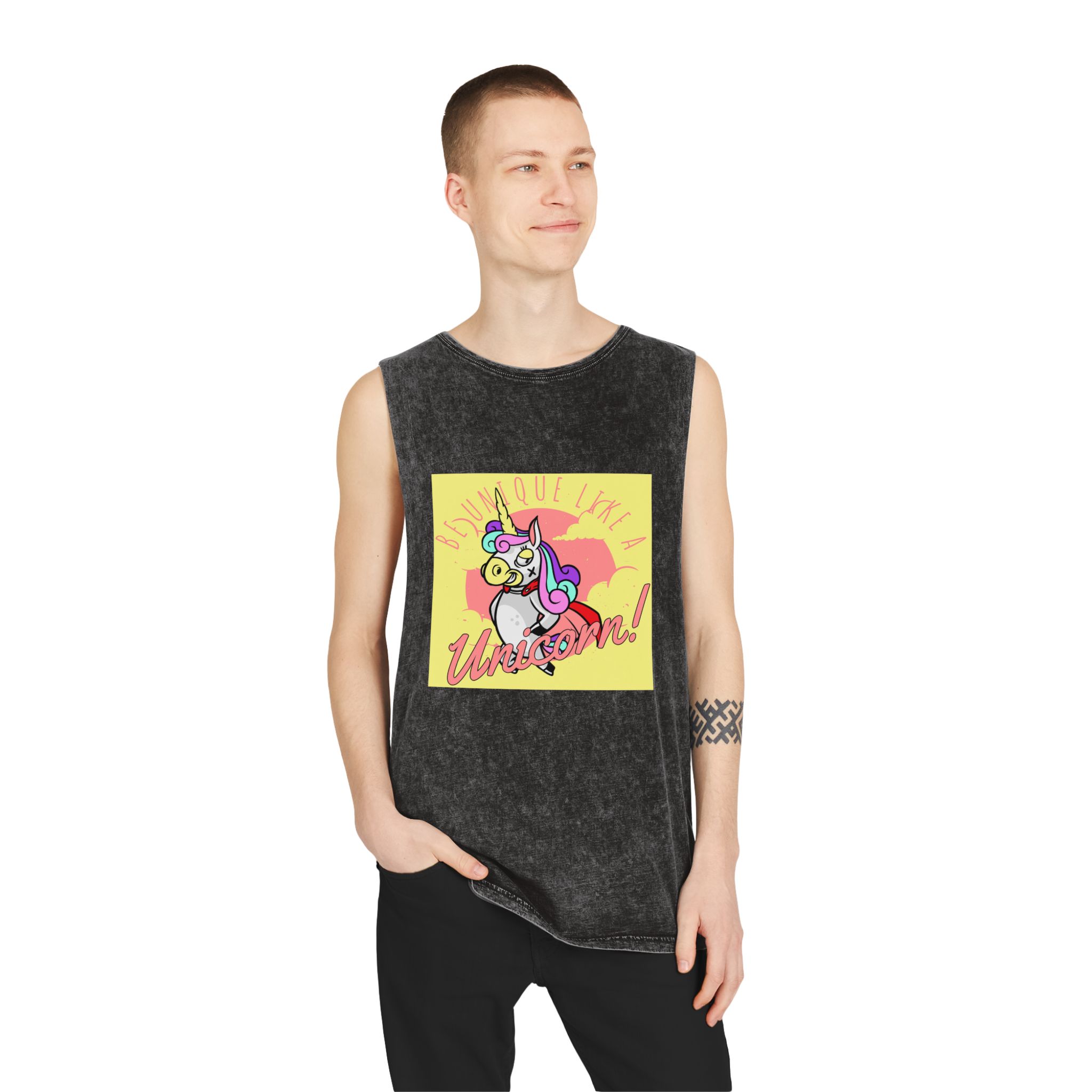 Be Unique Like Unicorn Unisex Stonewash Tank Top - Image 3