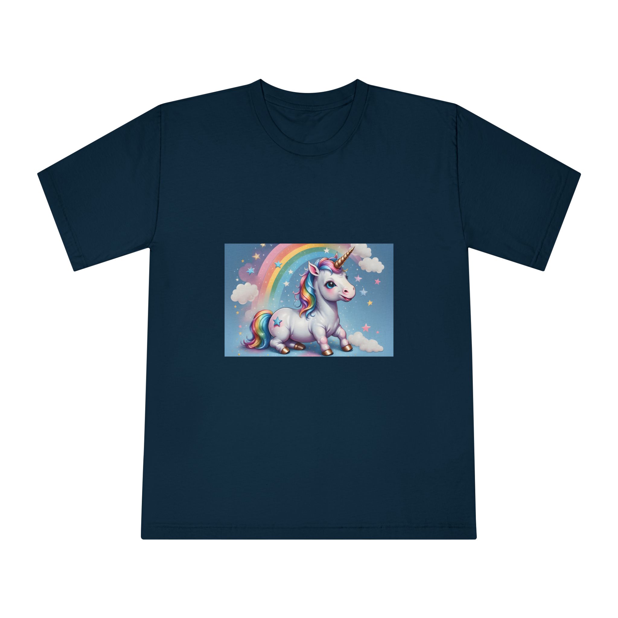 Happy Unicorn Background Sky Rainbow Unisex Classic Crewneck T Shirt - Image 17