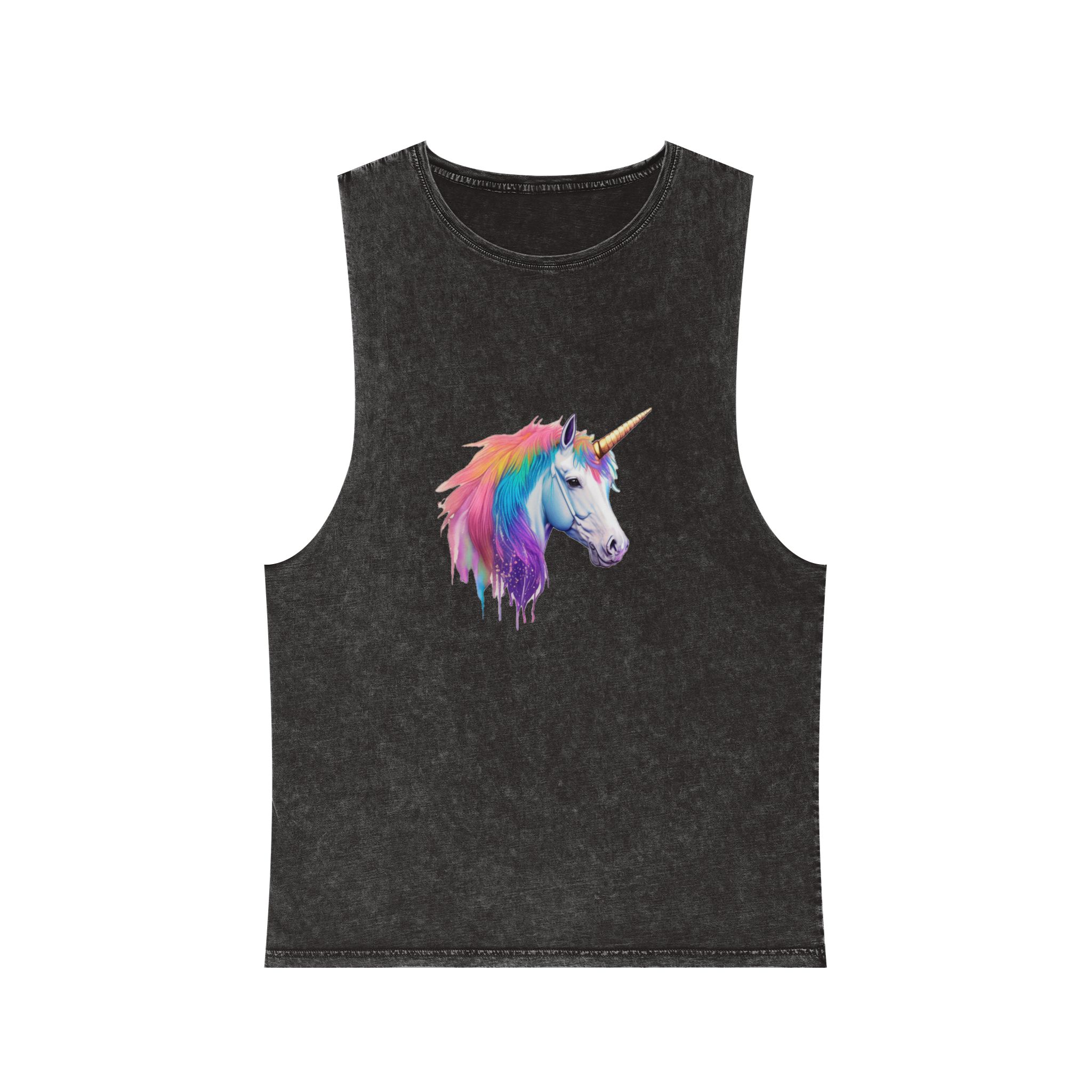 Unicorn Head With Rainbow Mane Horn White Background Unisex Stonewash Tank Top