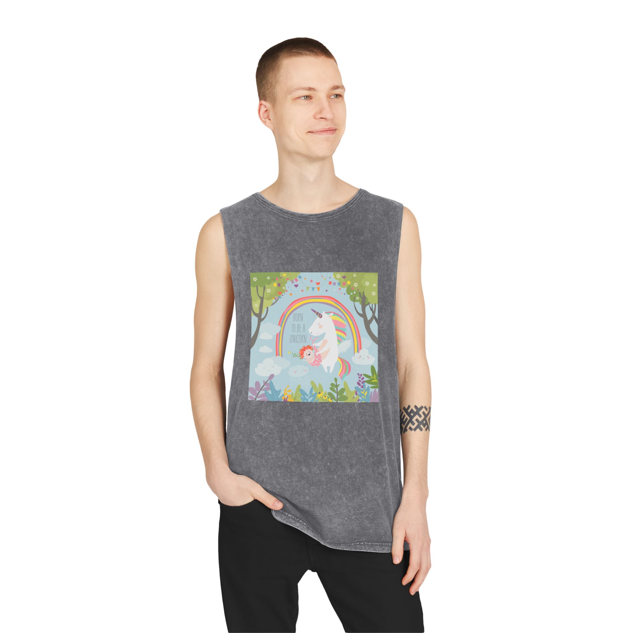 Cute Unicorn With Baby Unisex Stonewash Tank Top - Image 11