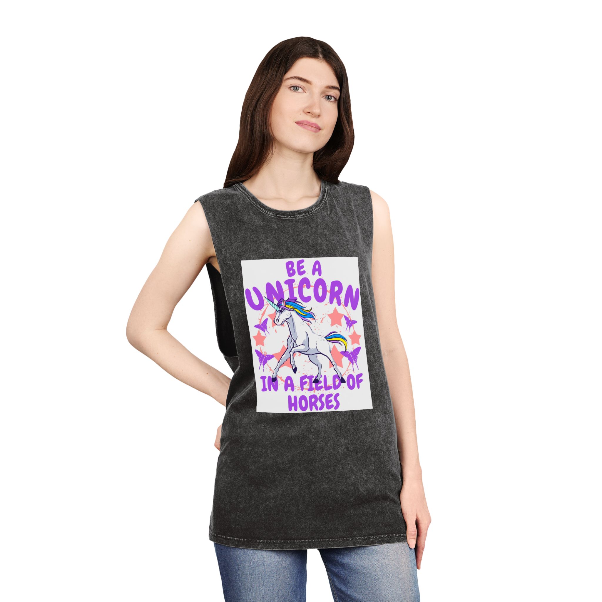 Be Unicorn Unisex Stonewash Tank Top - Image 4