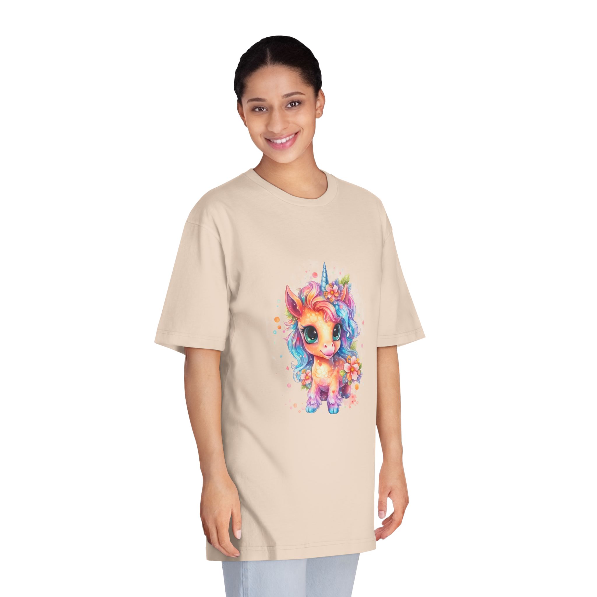 Cute Colorful Magic Unicorn With Flowers Watercolor Style (1) Copia Unisex Classic Crewneck T Shirt - Image 11