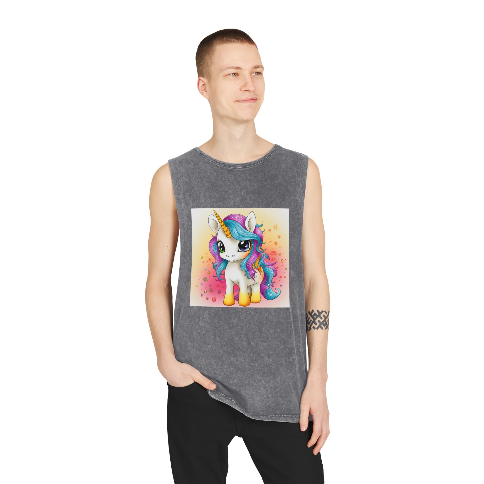 Close Up Cartoon Unicorn With Colorful Mane Generative Ai Unisex Stonewash Tank Top - Image 11