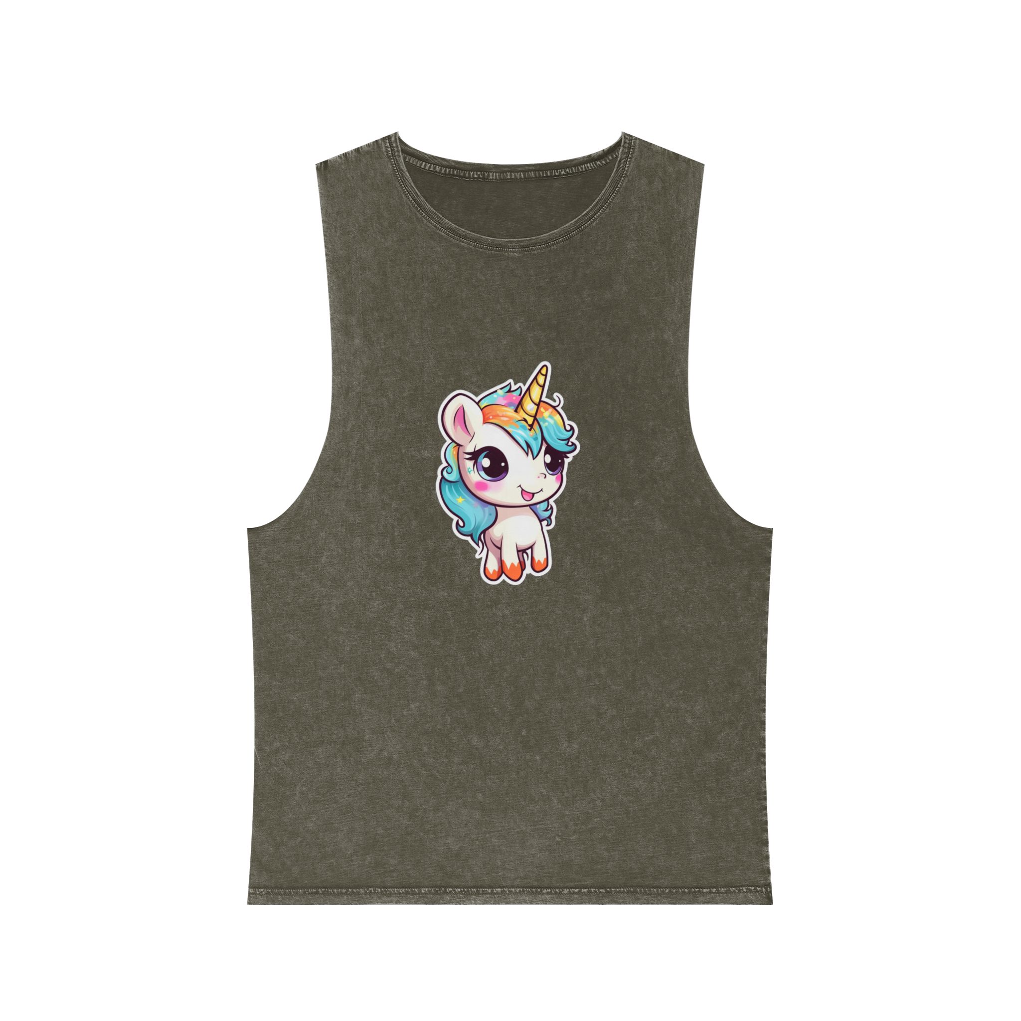 Sticker Unicorn With Rainbow Mane Blue Eyes Unisex Stonewash Tank Top - Image 5