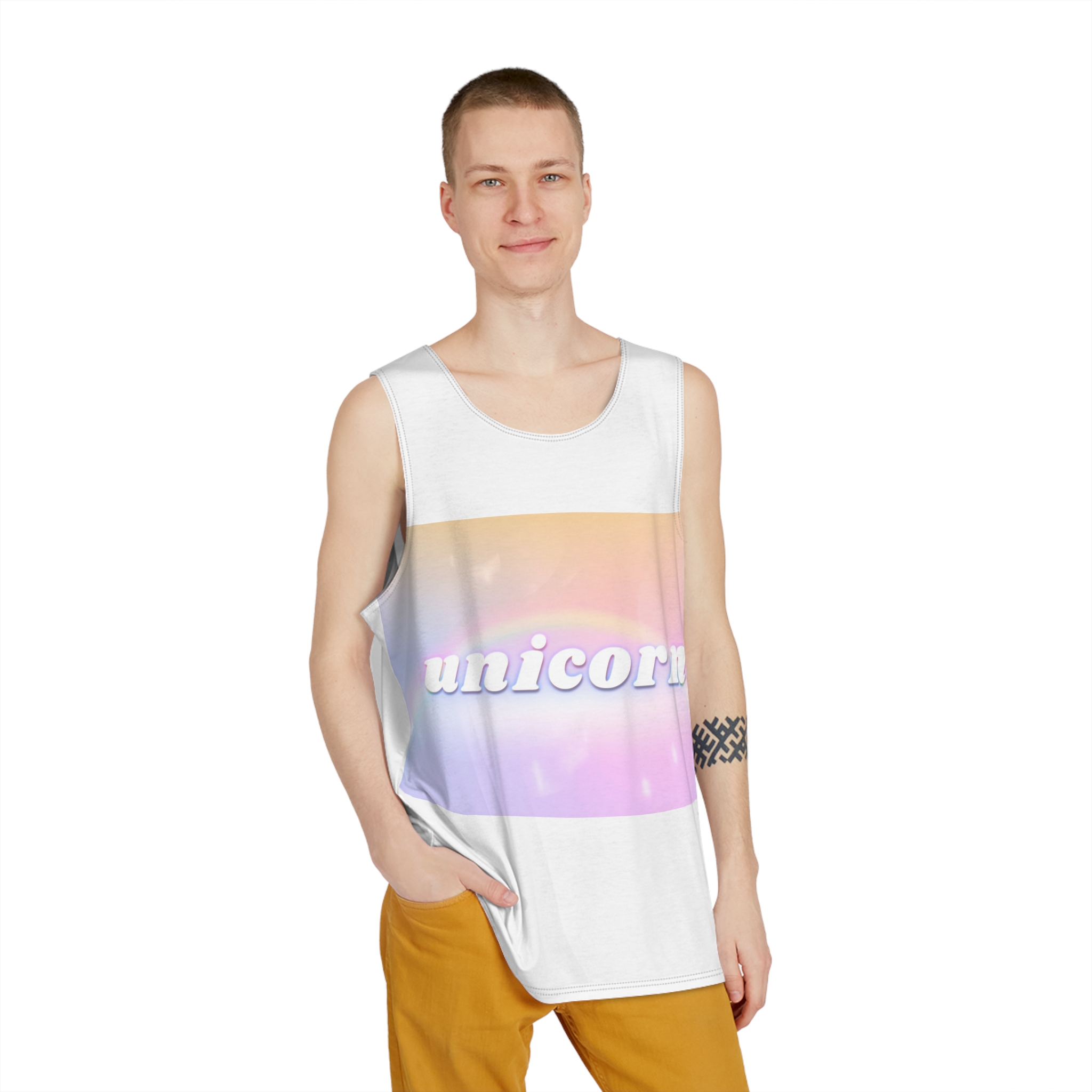 Unicorn Aesthetic Typography Colorful Glowing Rainbow Font Mens Tank Aop - Image 3
