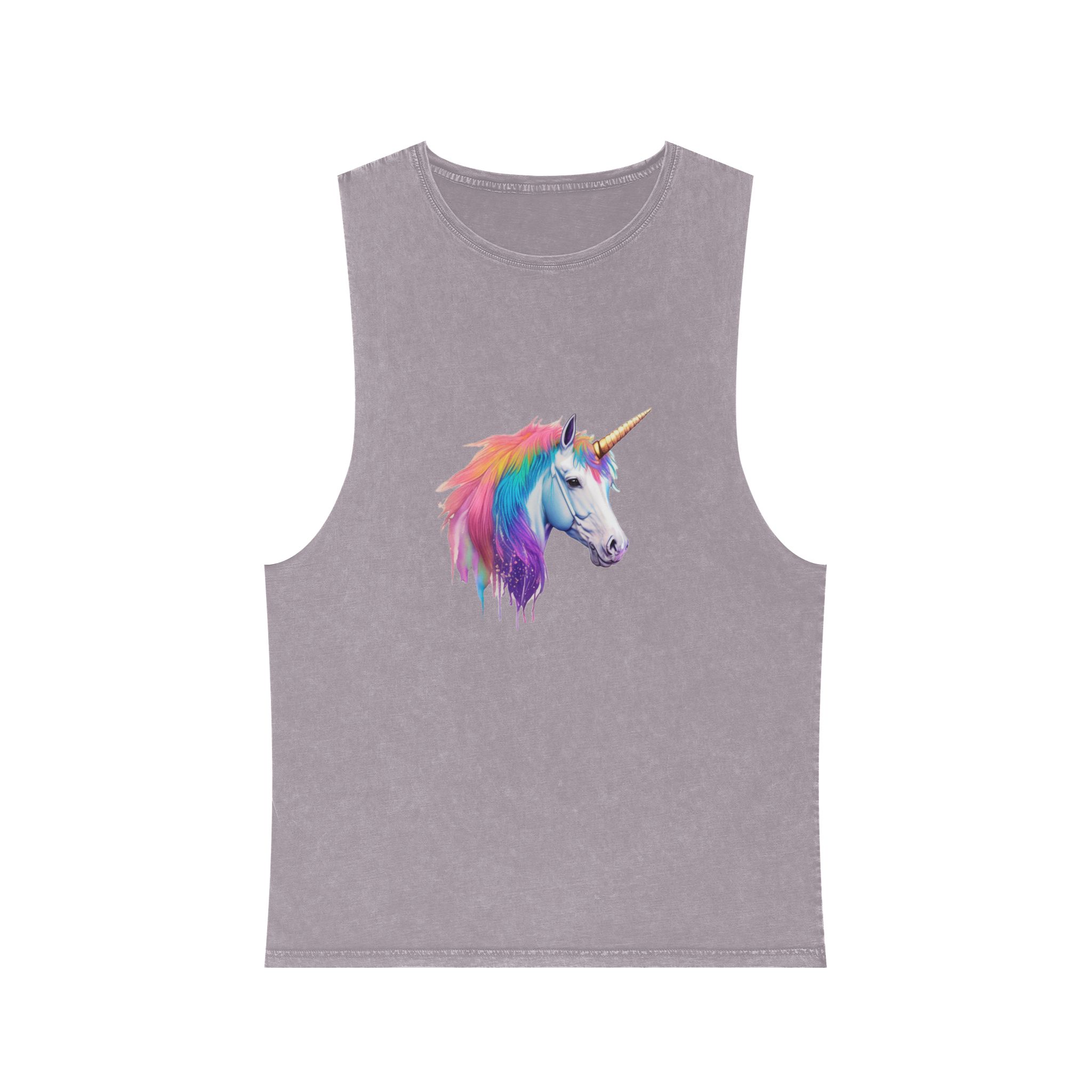 Unicorn Head With Rainbow Mane Horn White Background Unisex Stonewash Tank Top - Image 17
