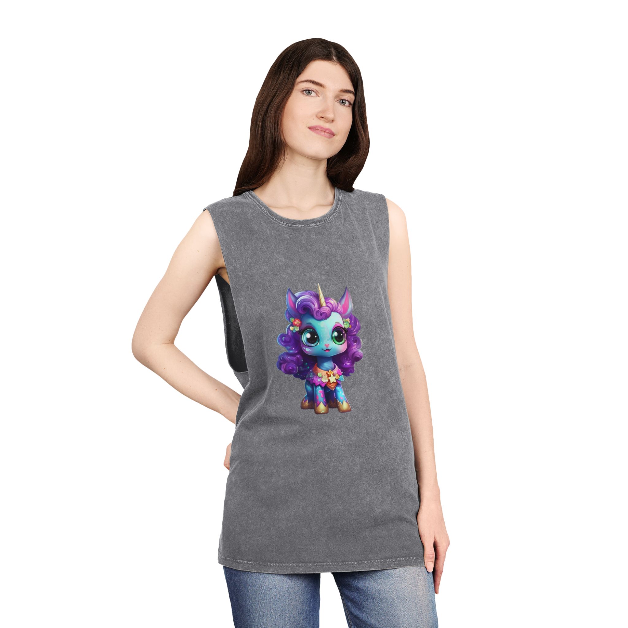 Beautiful Cute Baby Unicorn Copy Unisex Stonewash Tank Top - Image 12