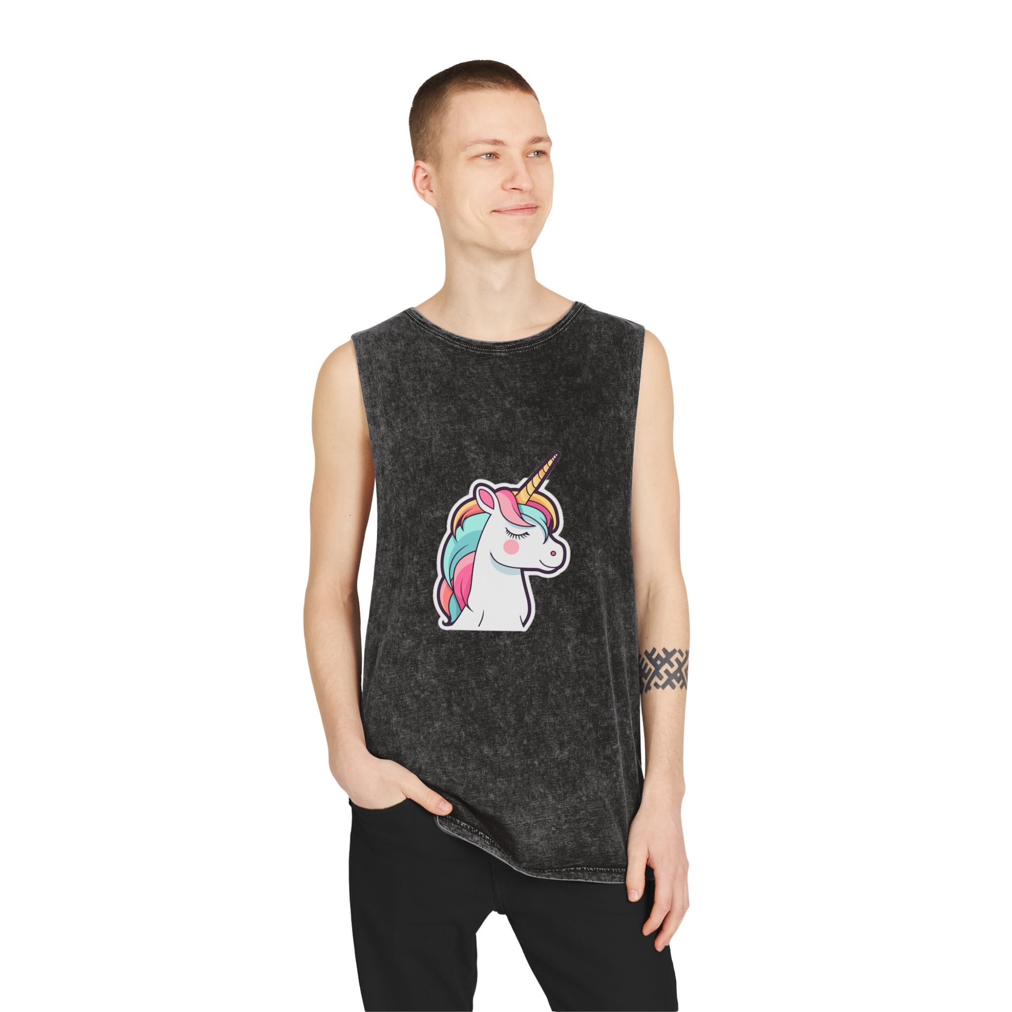 Unicorn Copy Unisex Stonewash Tank Top - Image 3