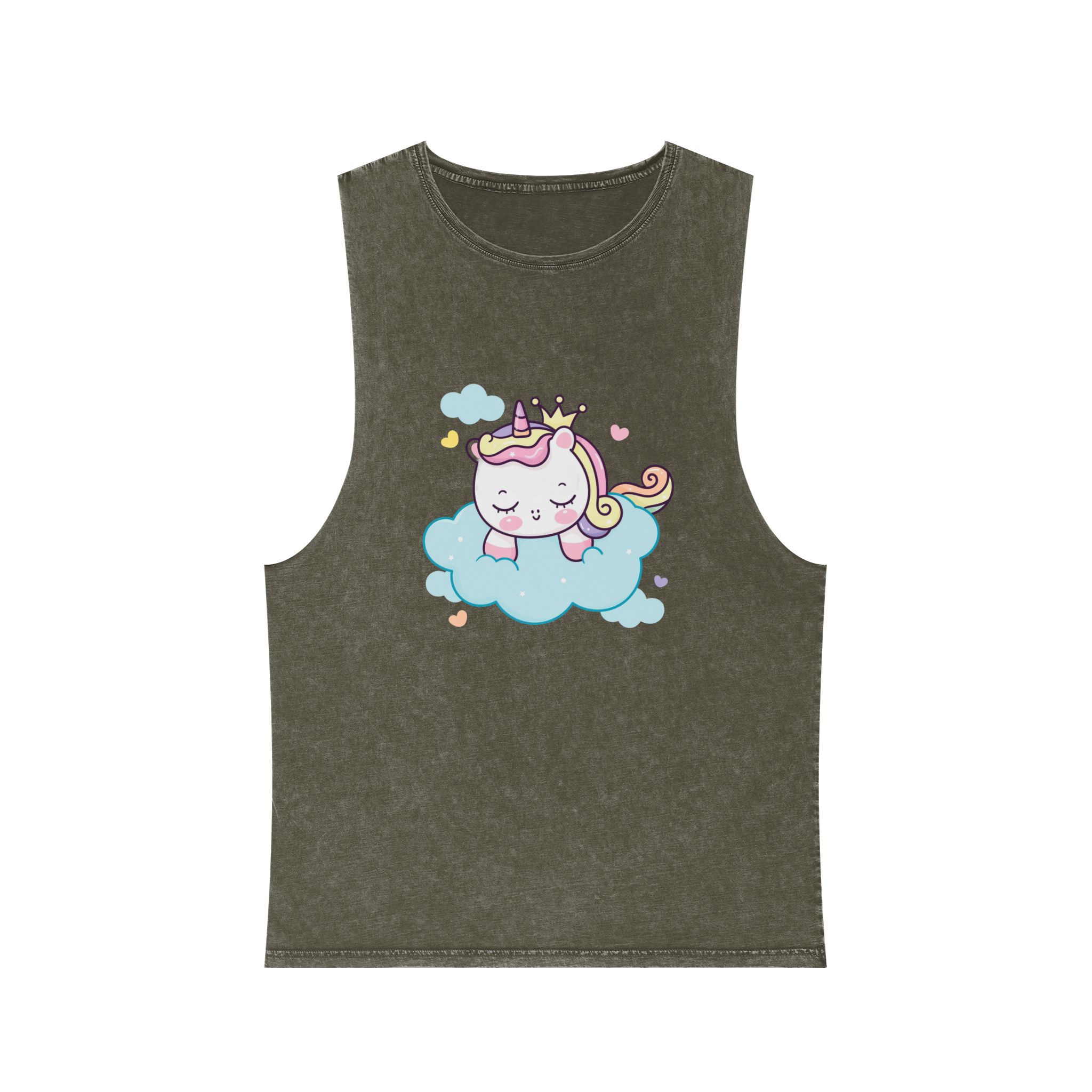 Cute Unicorn Princess Cartoon Sleep Cloud Kawaii Clipart Unisex Stonewash Tank Top - Image 5