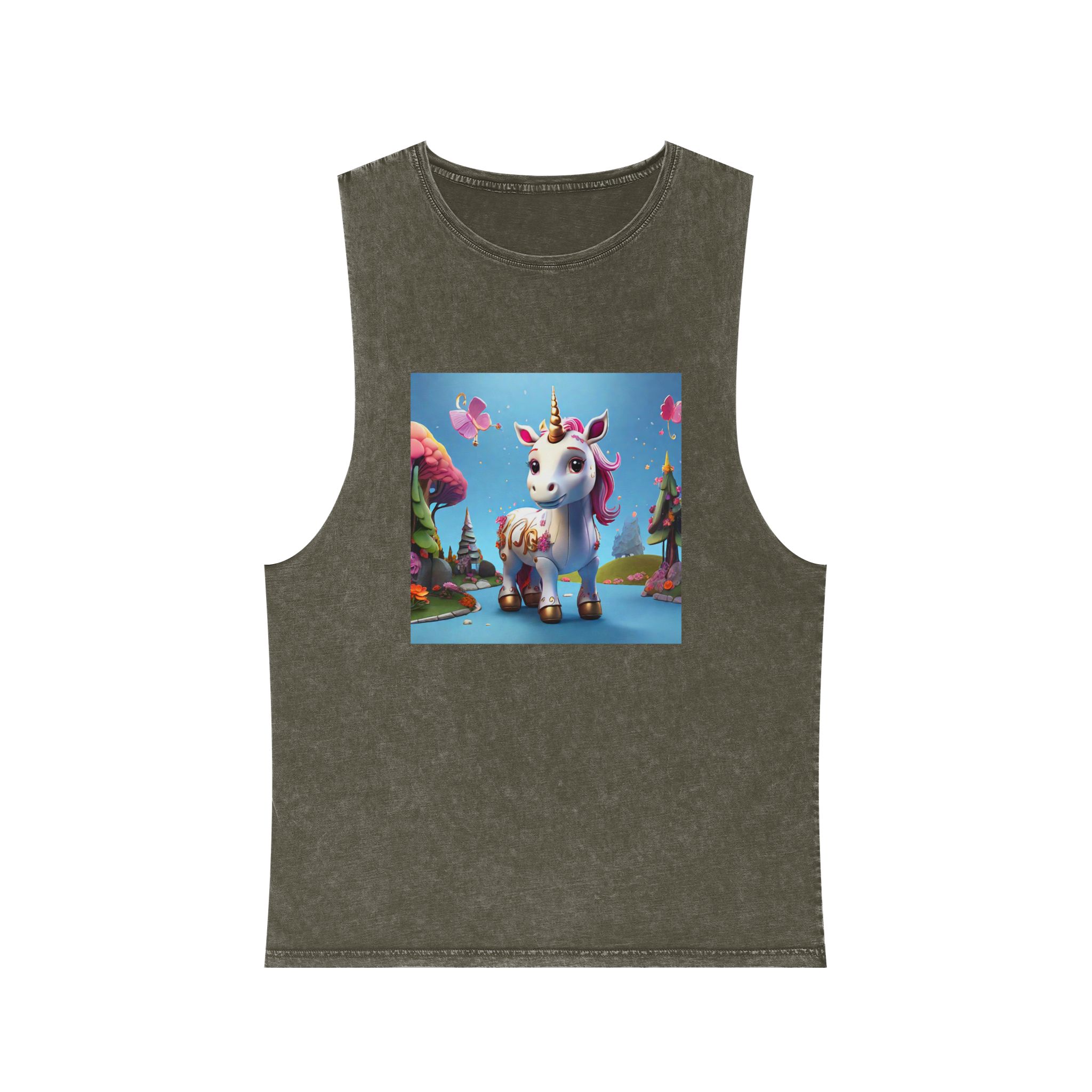 Animated Unicorn Children Generated By Ai (19) Unisex Stonewash Tank Top - Image 5