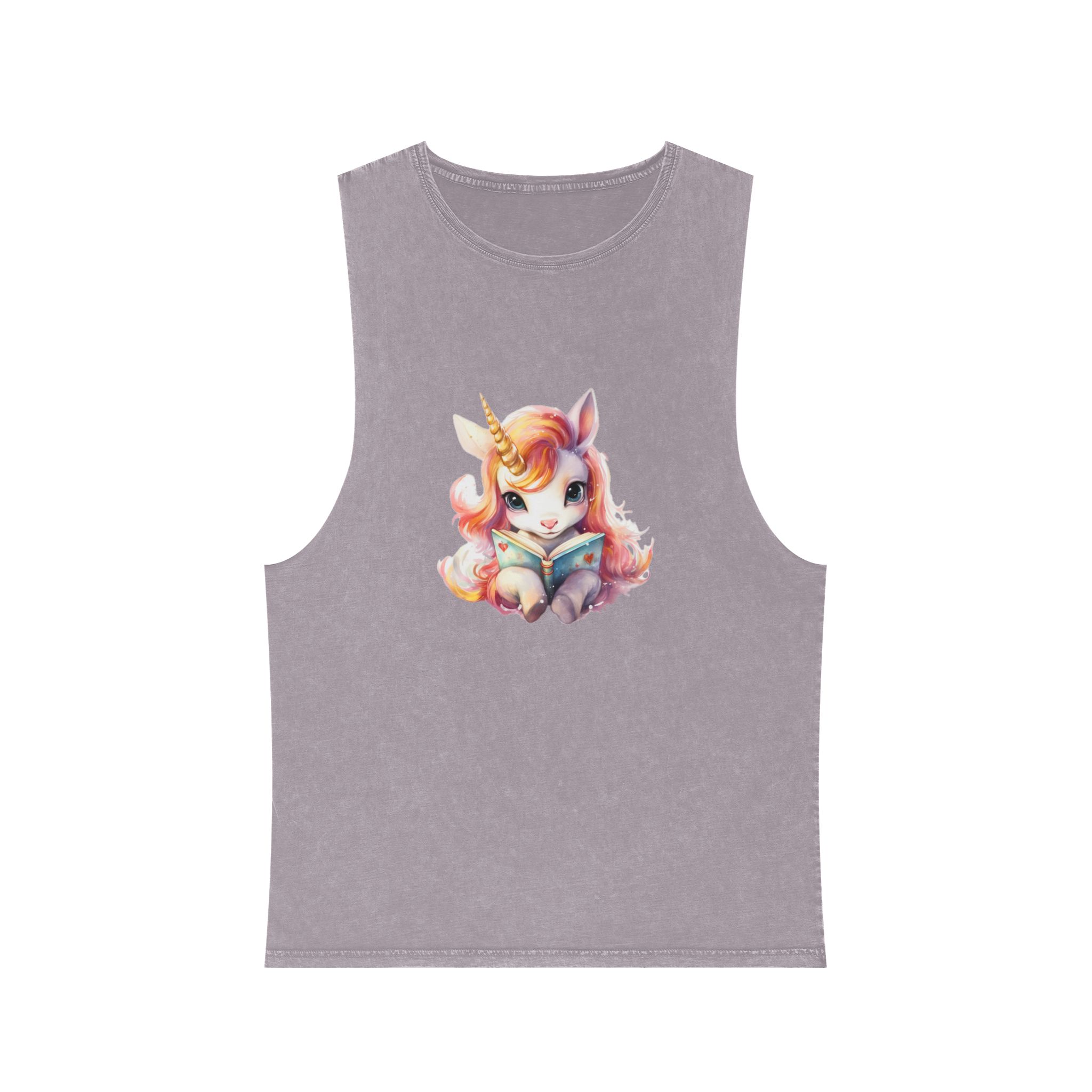 Unicorn Reading Book With Unicorn Horn Her Head Generative Ai Unisex Stonewash Tank Top - Image 17