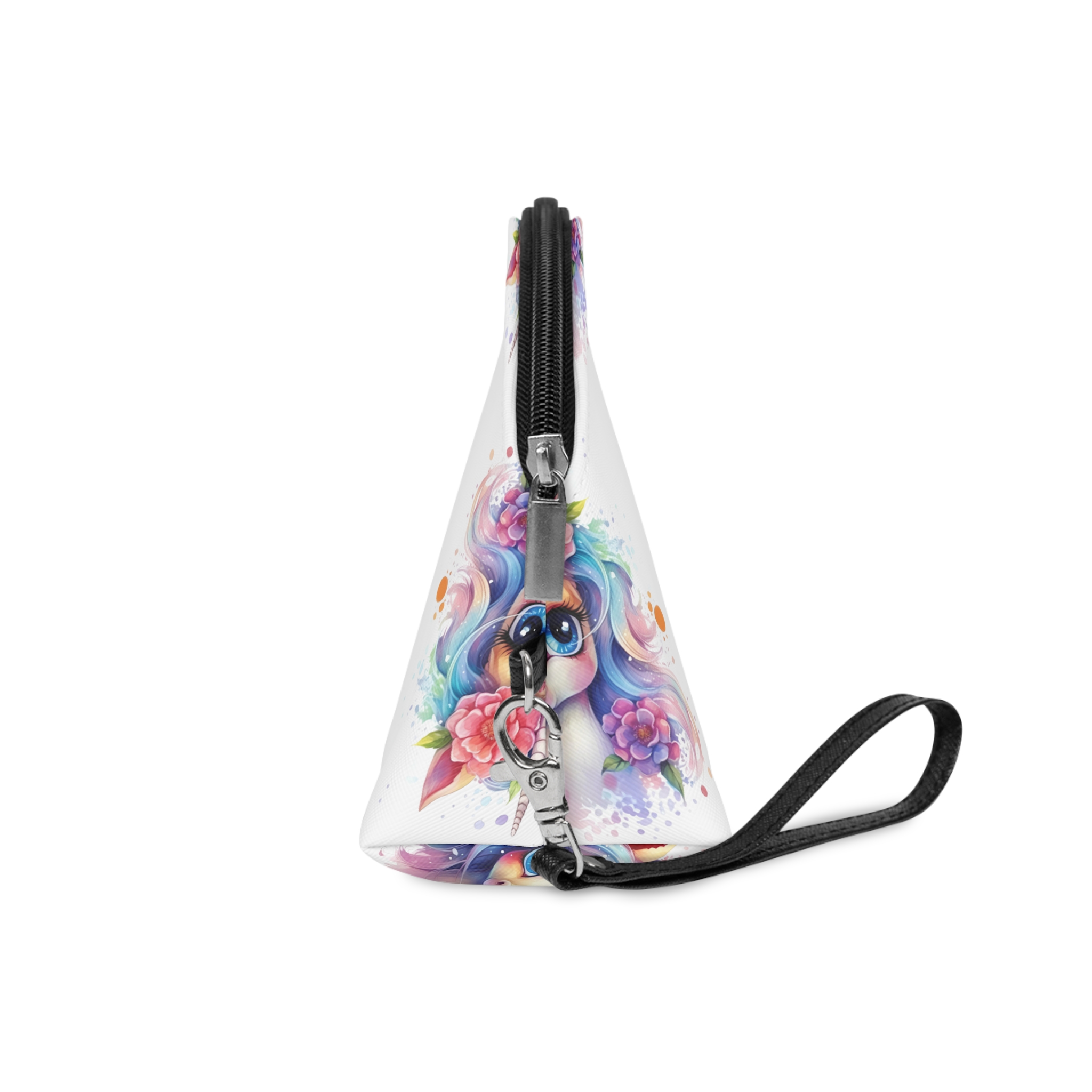 Cute Colorful Magic Unicorn With Flowers Watercolor Style (8) Copia Makeup Bag - Image 3