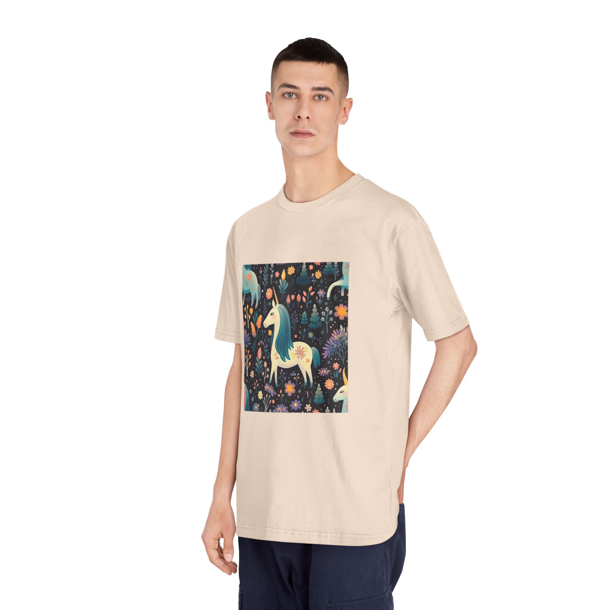 Childish Seamless Pattern Background With Colorful Unicorns Unisex Classic Crewneck T Shirt - Image 12