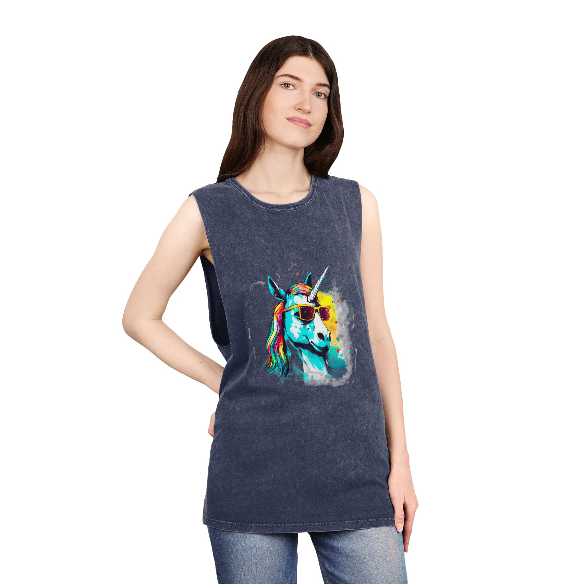 Cute Cartoon Baby Unicorn Isolated Transparent Background Ideal Tshirt Prints Stickers Mugs Unisex Stonewash Tank Top - Image 16