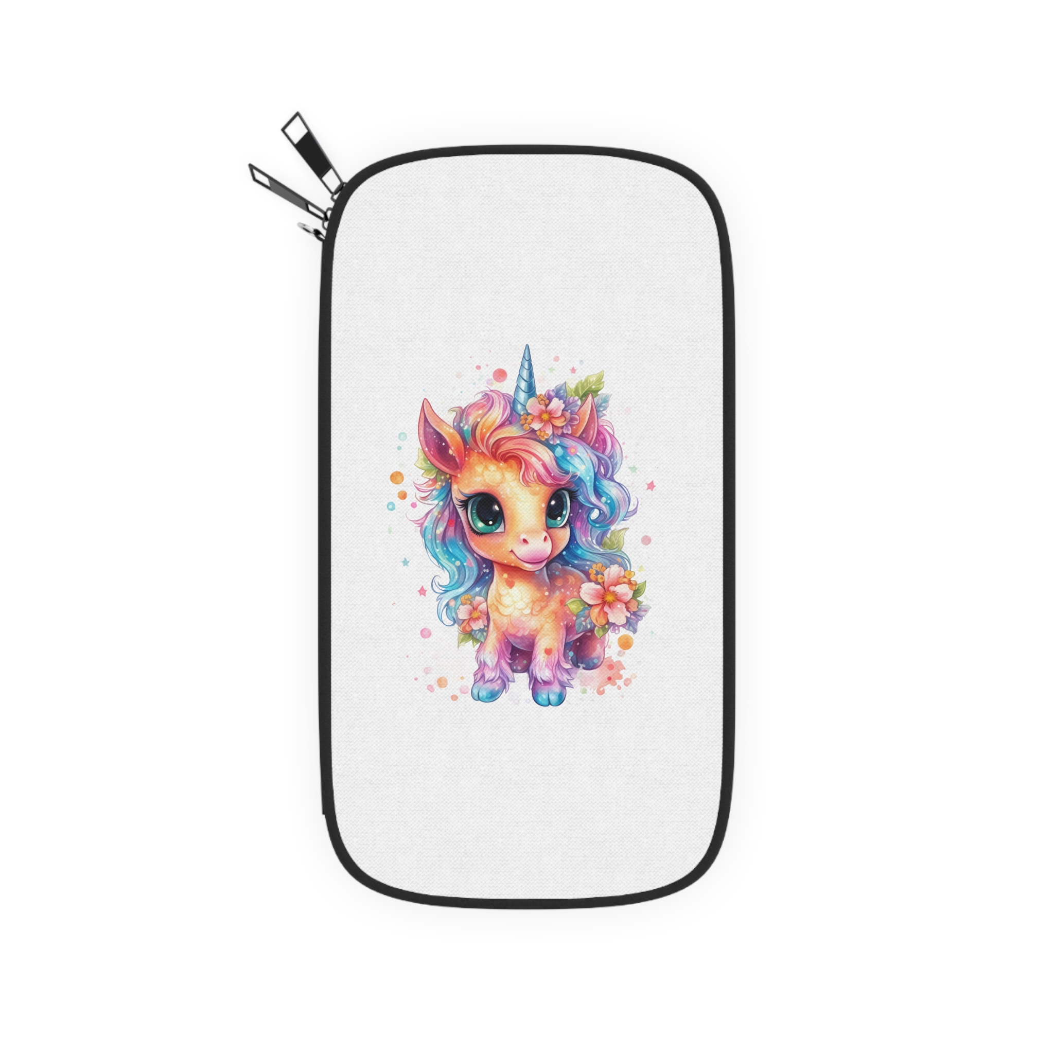 Cute Colorful Magic Unicorn With Flowers Watercolor Style (1) Copia Passport Wallet - Image 2
