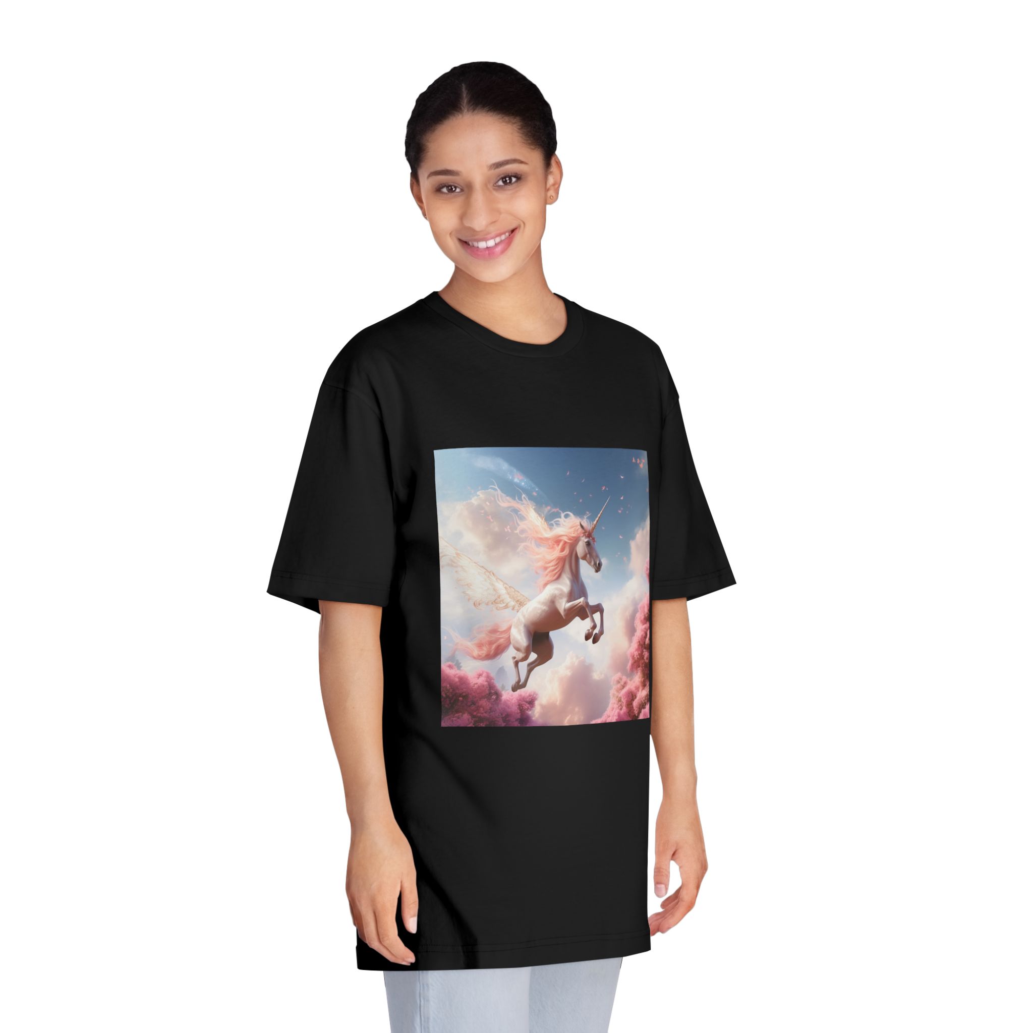 Unicorn With Pink Mane Flying Through Sky With Pink Trees Generative Ai Unisex Classic Crewneck T Shirt - Image 7