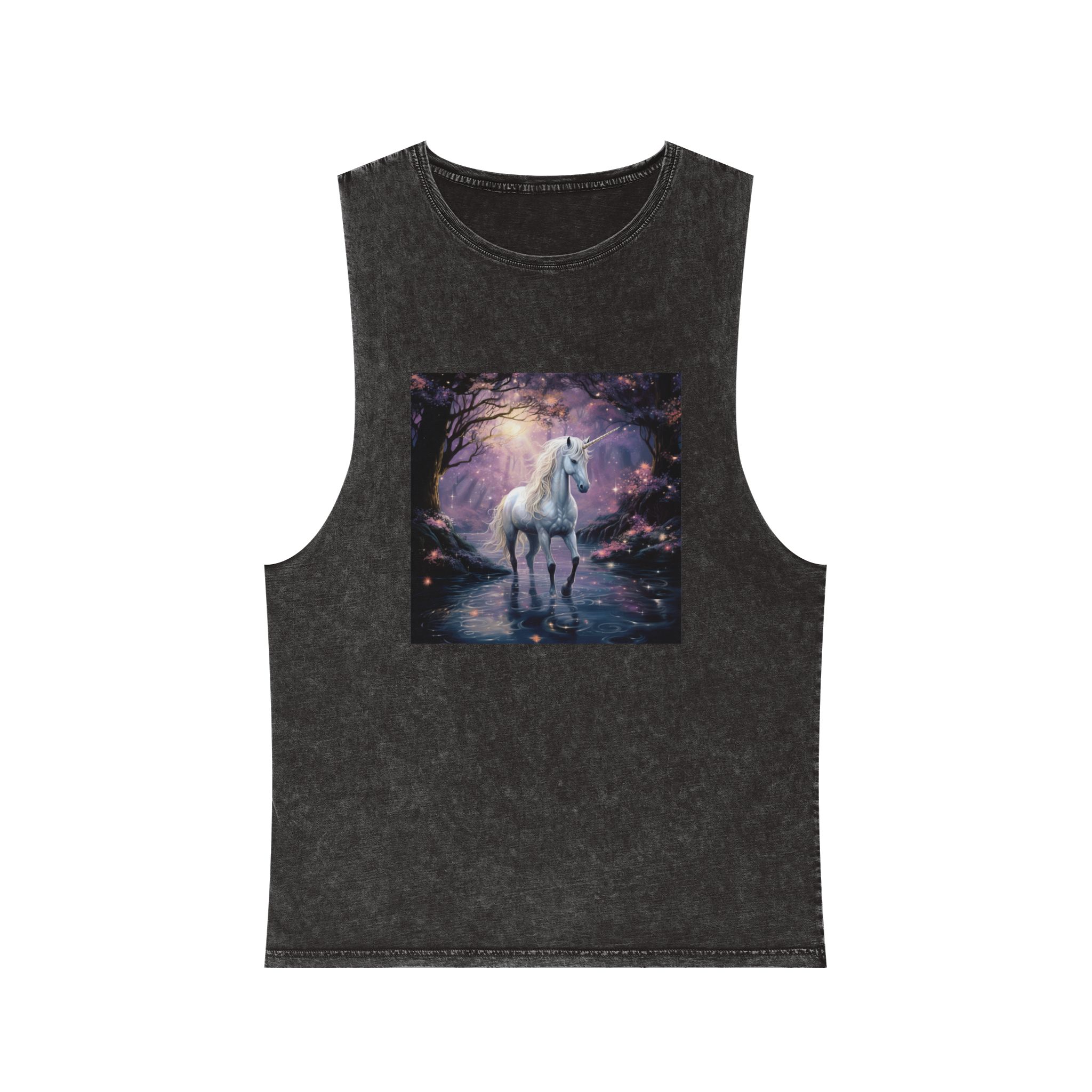 Unicorn Forest With Stream Water Trees Generative Ai Unisex Stonewash Tank Top