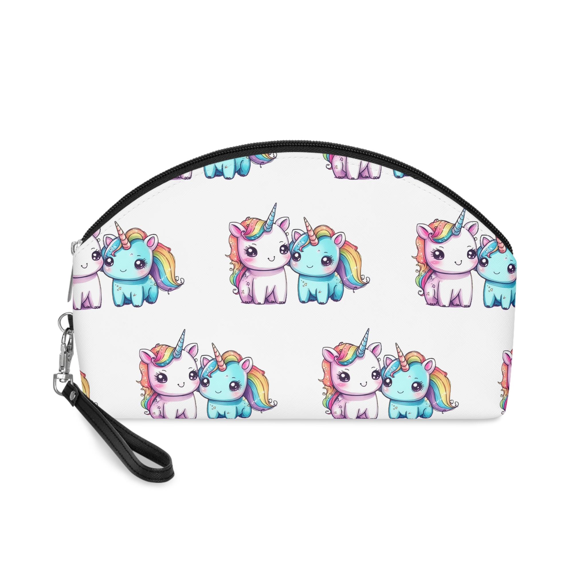 Pair Adorable Light Blue Pink Unicorns Isolated Rainbow Colors Background Makeup Bag