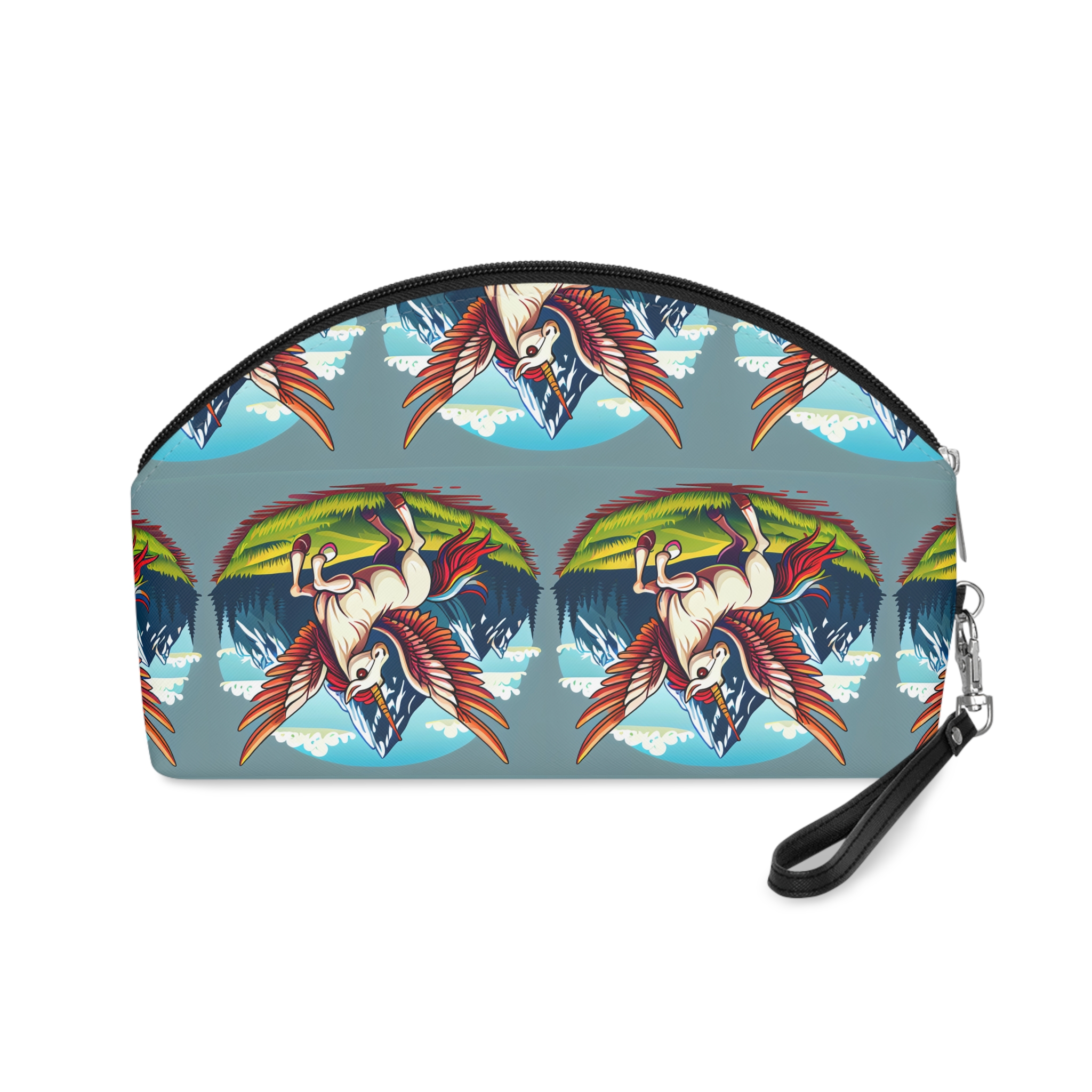Cartoon Unicorn With Rainbow Wings Top Mountain Background Generative Ai Makeup Bag - Image 2