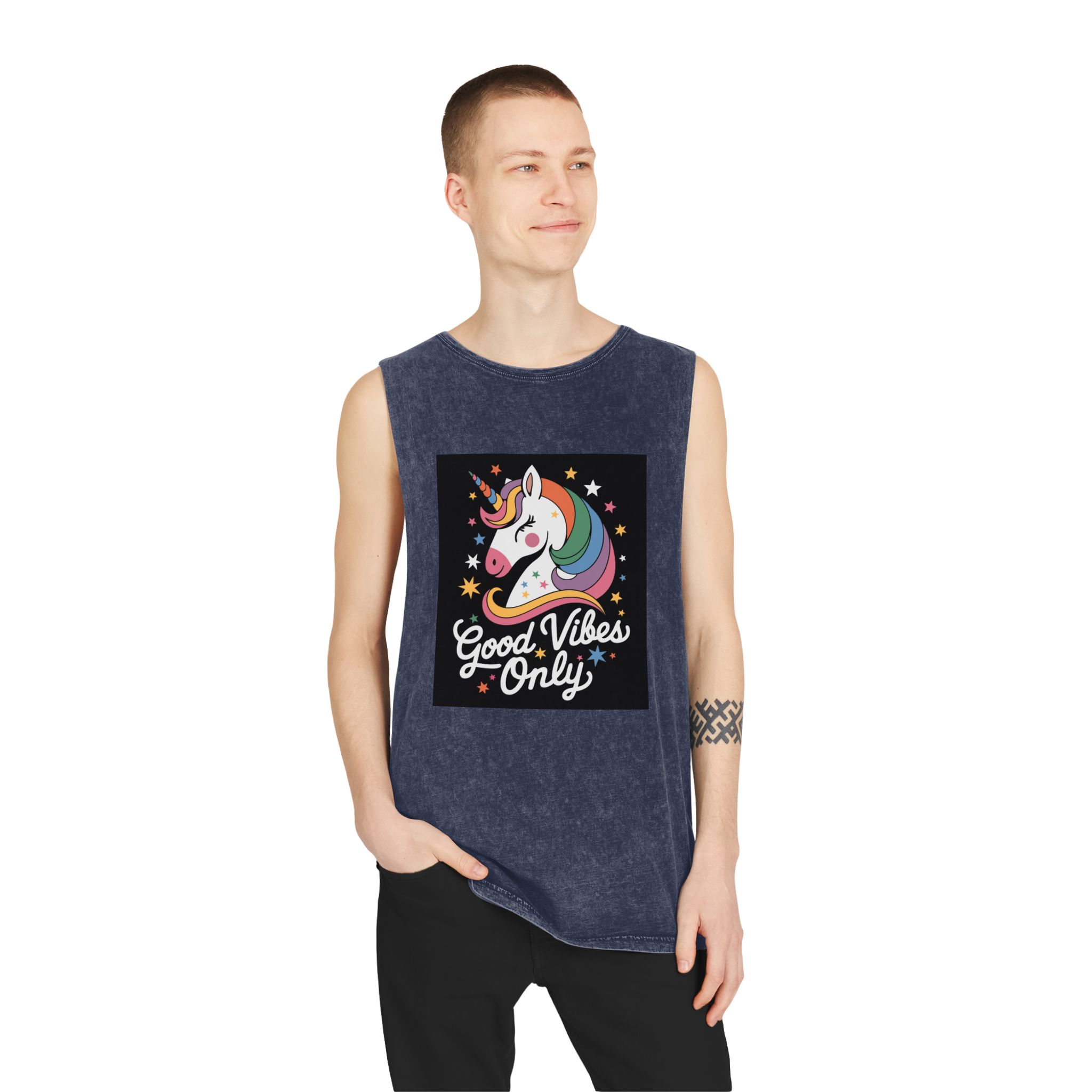 Good Vibes Only T Shirt Design Unisex Stonewash Tank Top - Image 15