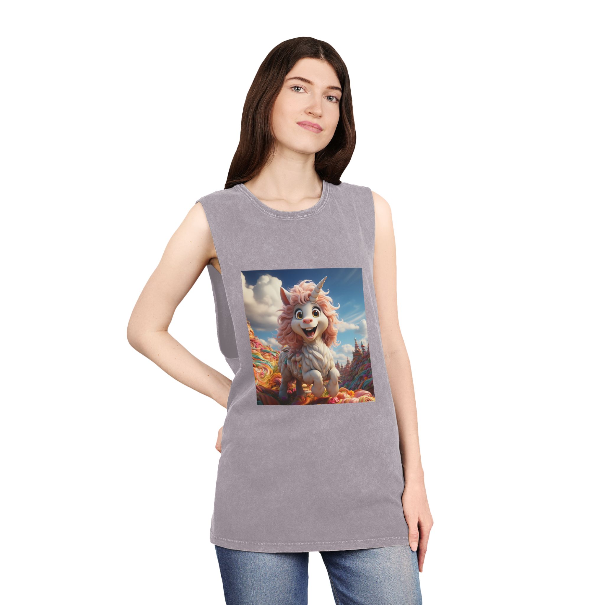There Is Cartoon Unicorn That Is Standing Field Candy Generative Ai Unisex Stonewash Tank Top - Image 20