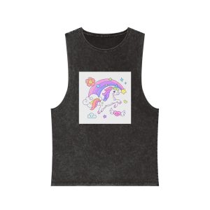 Cute Unicorn Flying Over the Rainbow Illustration Unisex Stonewash Tank Top