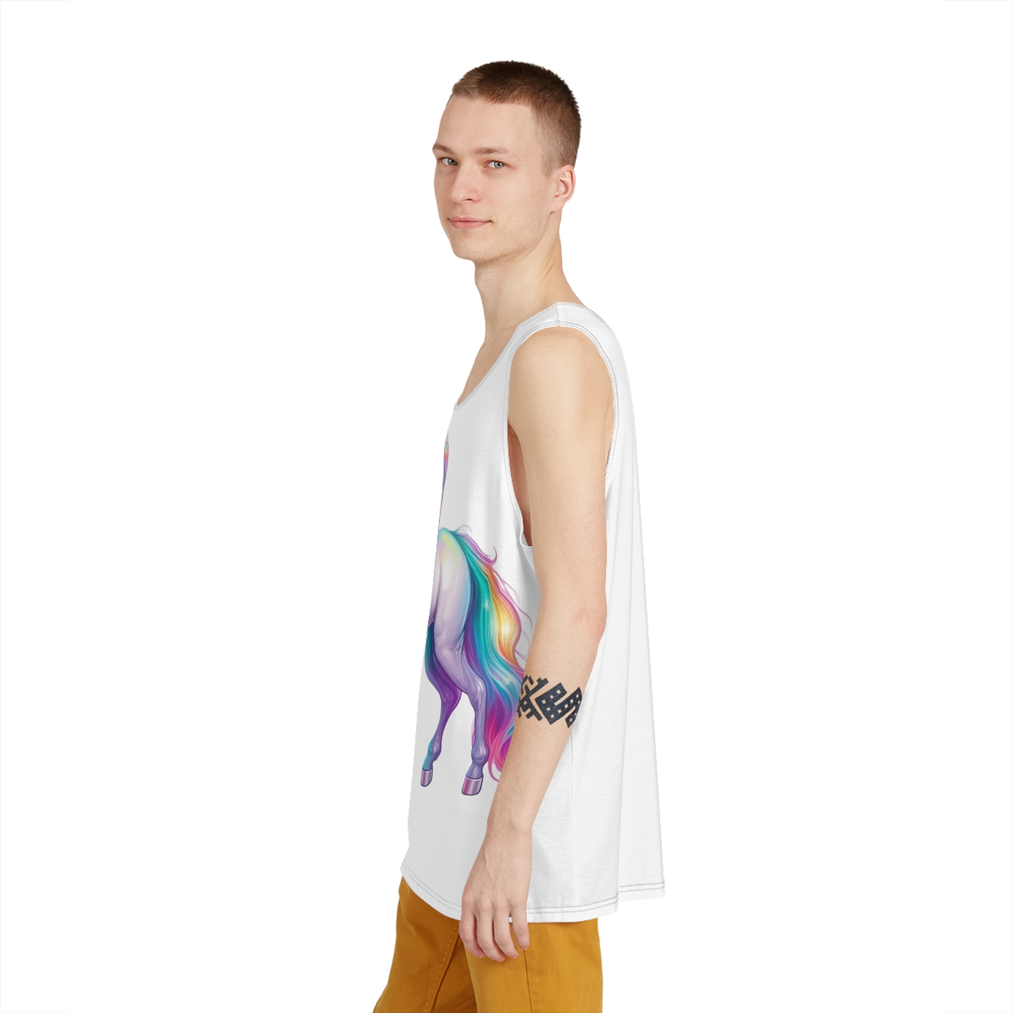 White Unicorn With Rainbow Mane Long Mane Generative Ai Fotor Bg Remover 20231203171019 Mens Tank Aop
