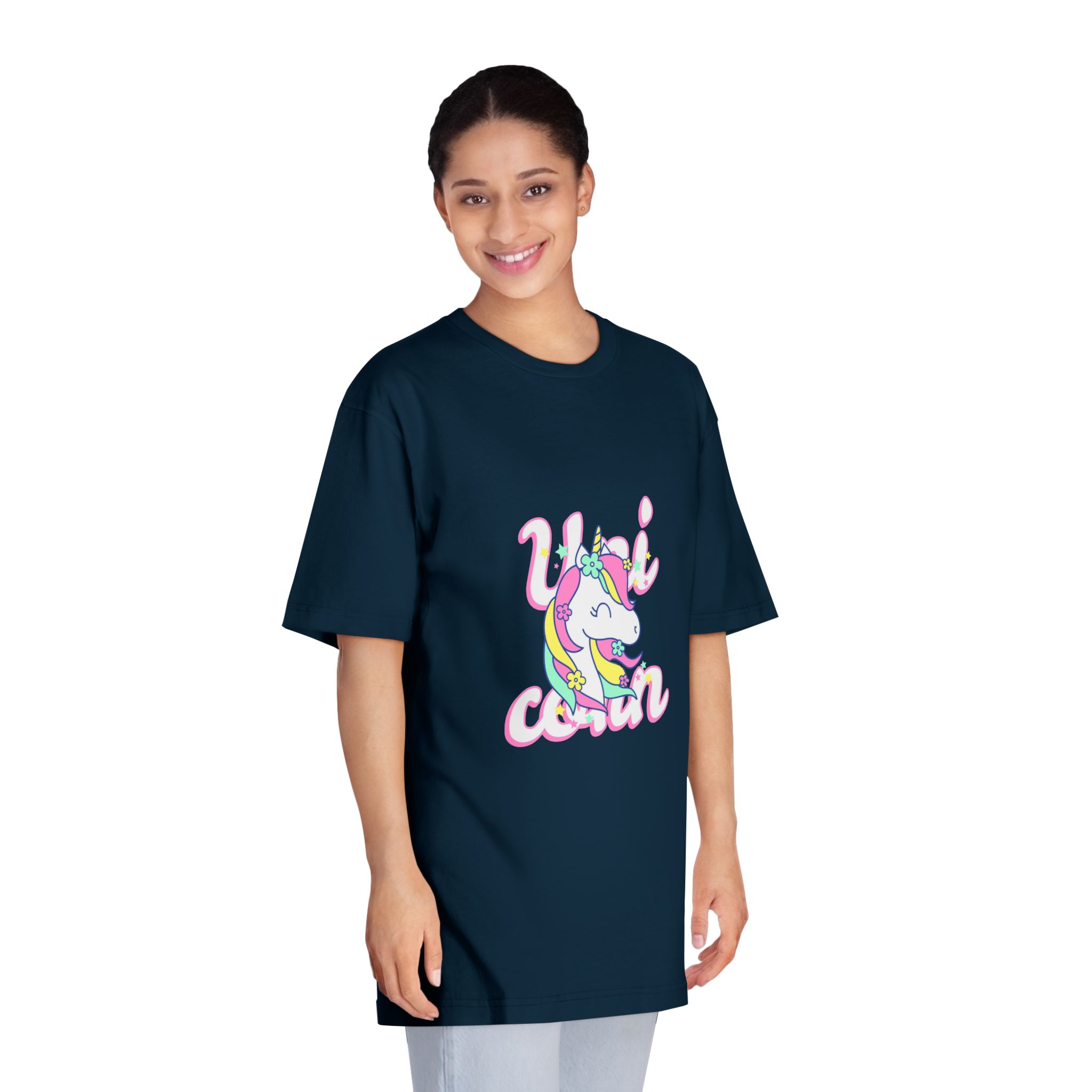 Unicorn With Colorful Text Flowers Unisex Classic Crewneck T Shirt - Image 19