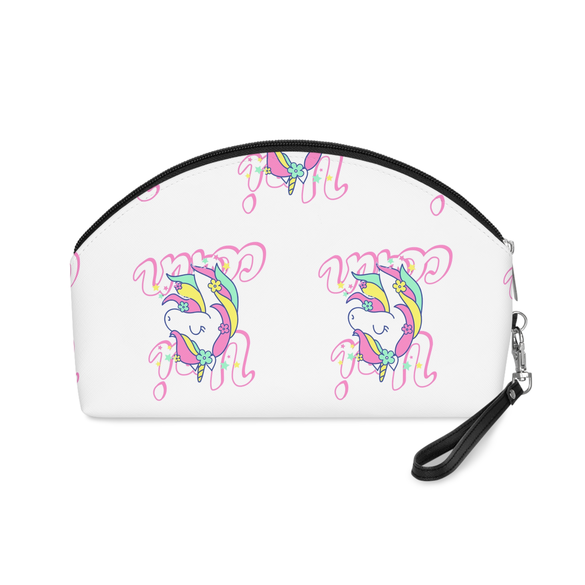 Unicorn With Colorful Text Flowers Makeup Bag - Image 2