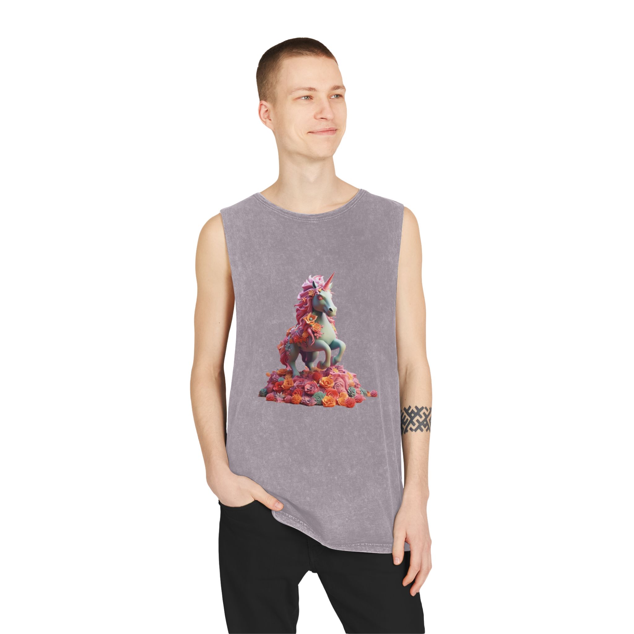 Colorful 3d Mythical Unicorn (3) Copy Unisex Stonewash Tank Top - Image 19