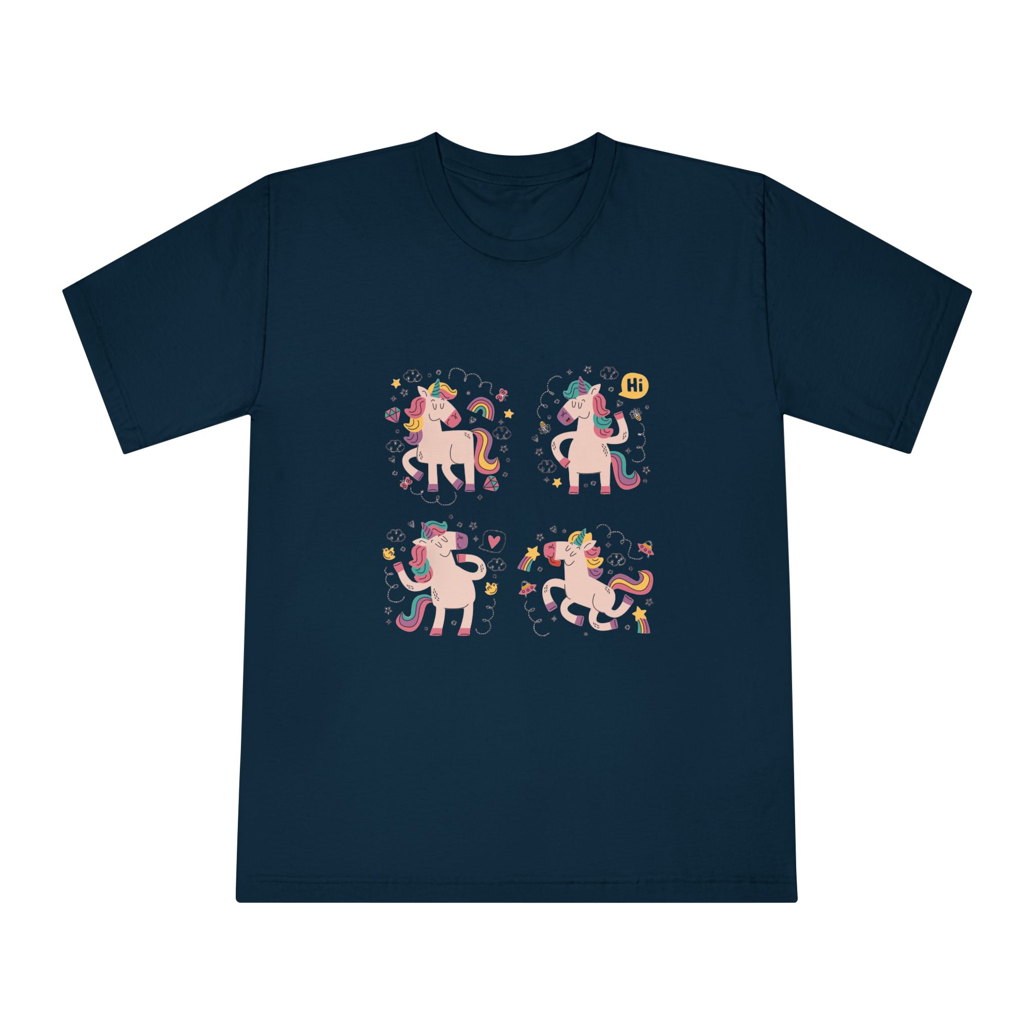 Doodle Hand Drawn Unicorn Stickers Unisex Classic Crewneck T Shirt - Image 17