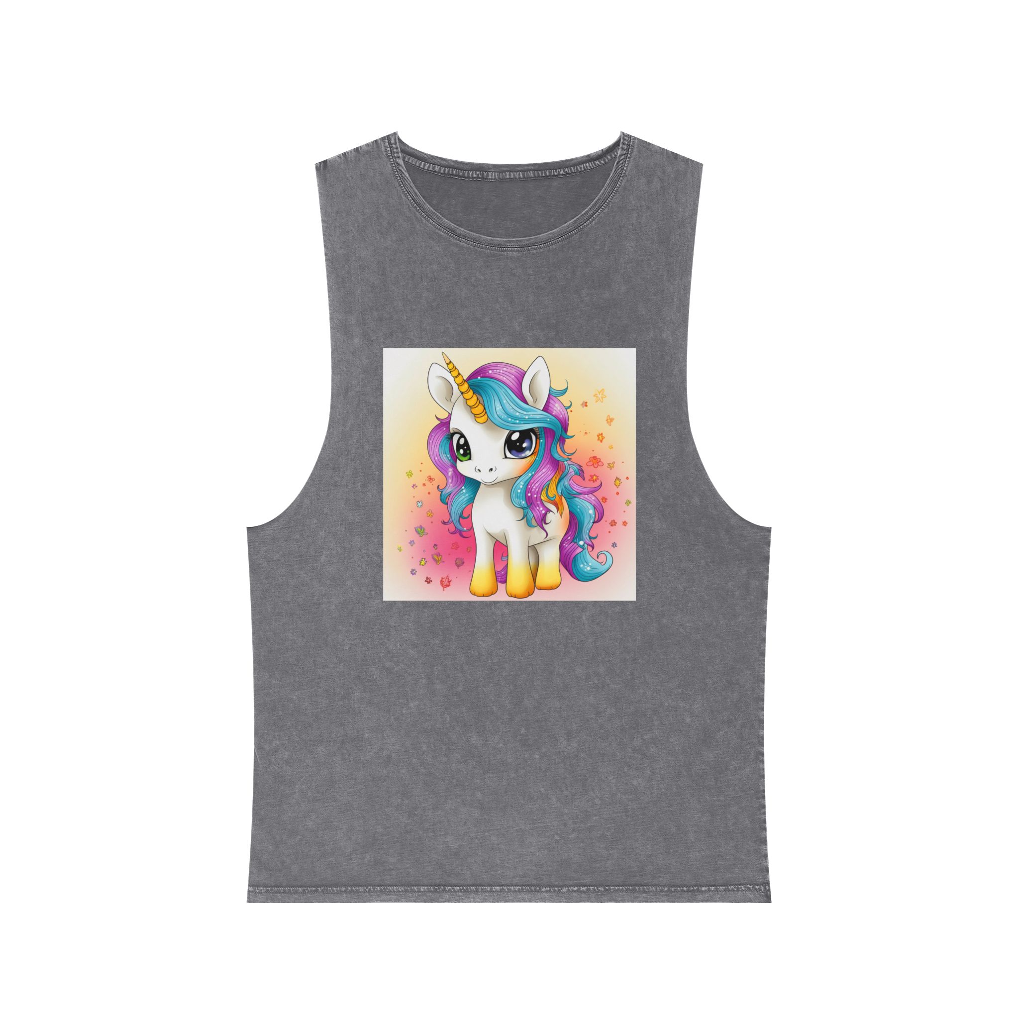 Close Up Cartoon Unicorn With Colorful Mane Generative Ai Unisex Stonewash Tank Top - Image 9
