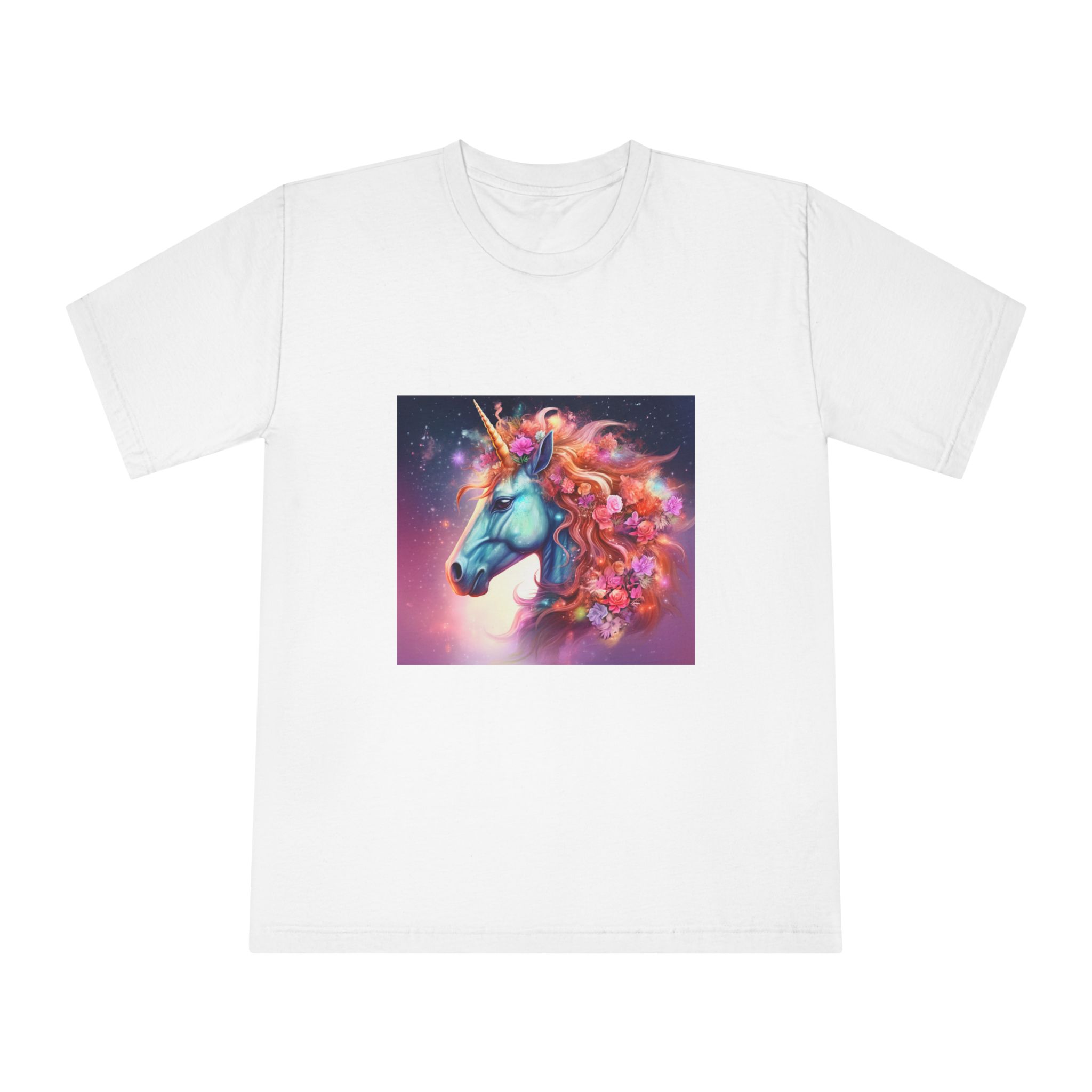Unicorn With Flowers Its Mane Star Background Generative Ai Unisex Classic Crewneck T Shirt