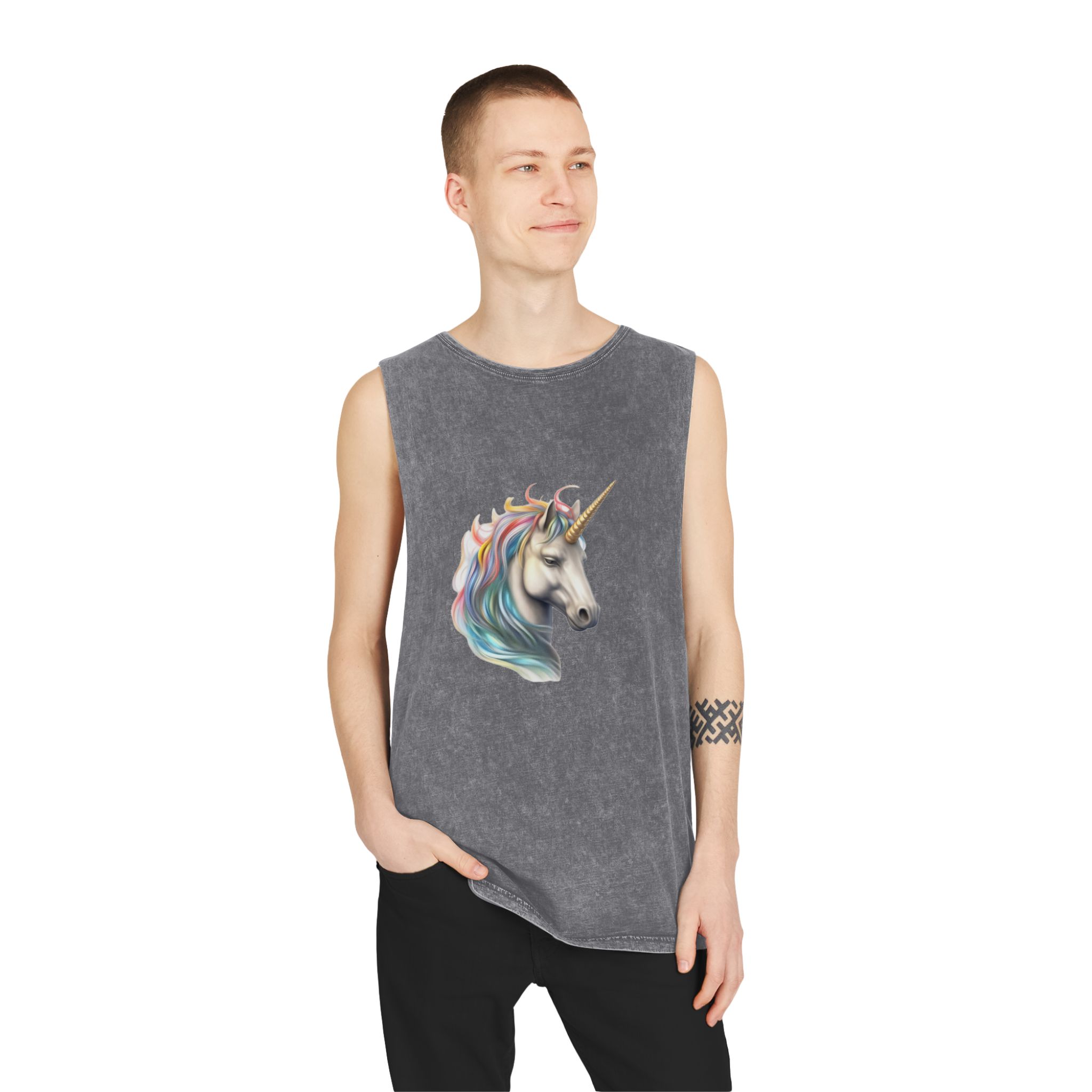 There Is Drawing Unicorn With Colorful Mane Generative Ai Unisex Stonewash Tank Top - Image 11