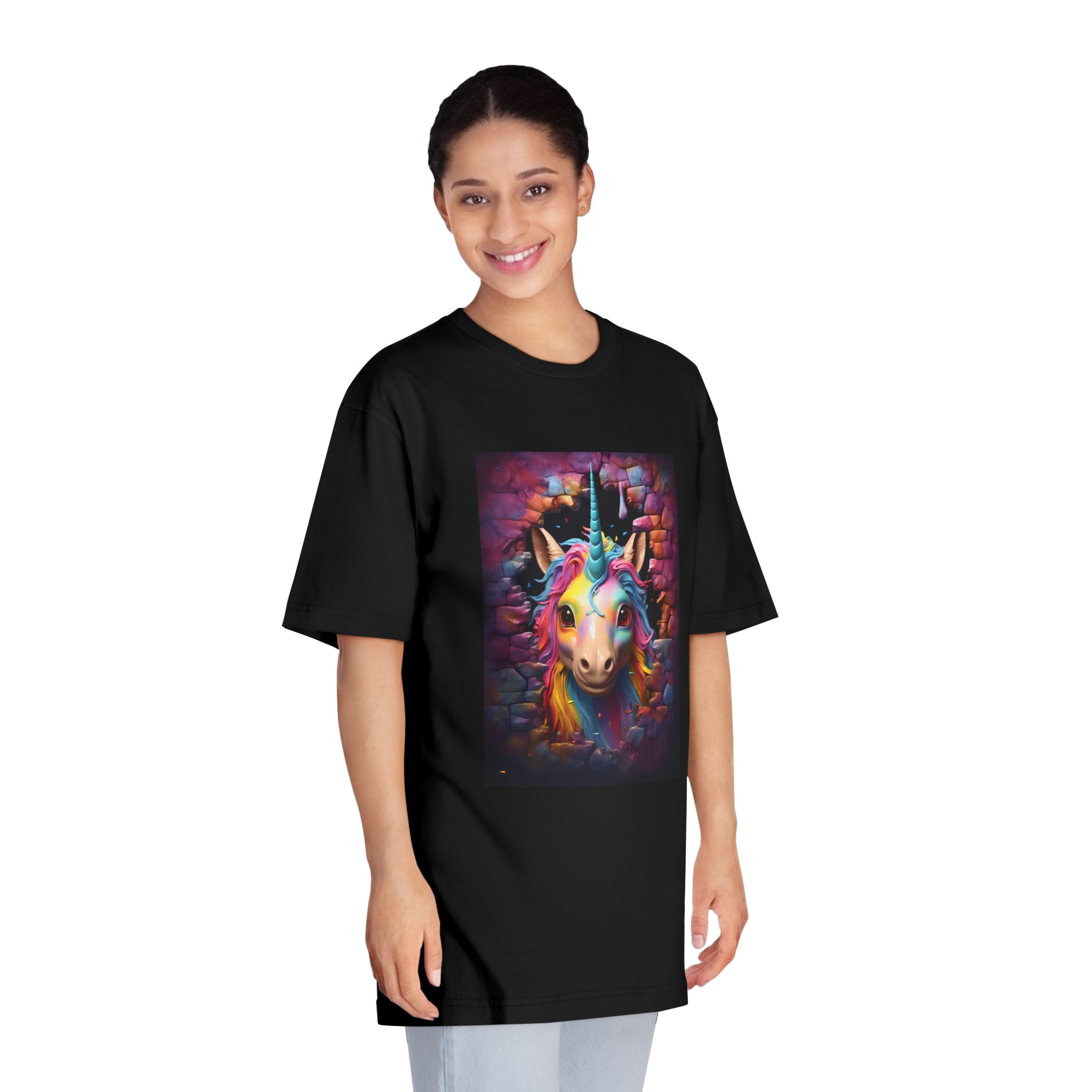 Cute Unicorn Cartoon Looking Through Wall Poster Illustration Kids Unisex Classic Crewneck T Shirt - Image 7