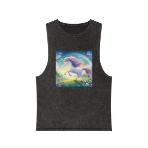 Beautiful Unicorn Running Magical Meadow Unicorn Background Images Whimsical Unicorn (62) Unisex Stonewash Tank Top