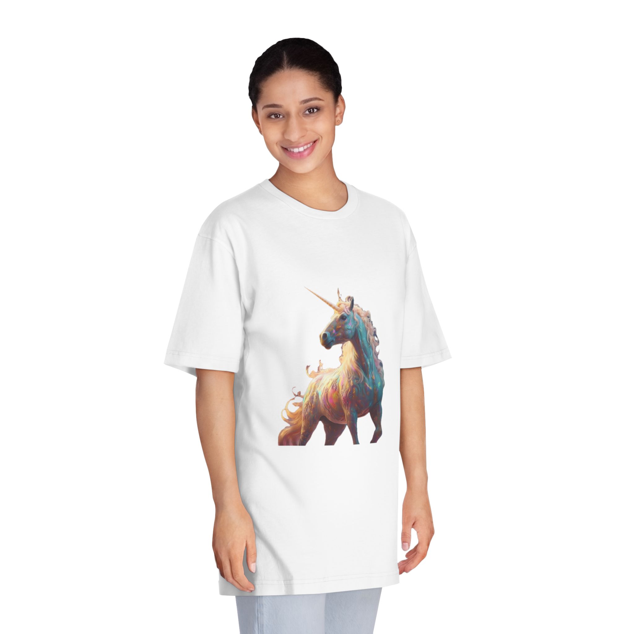 Unicorn With Long Mane Colorful Mane Standing Hill Generative Ai Unisex Classic Crewneck T Shirt - Image 3