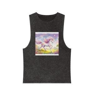 Beautiful Unicorn Running Magical Meadow Unicorn Background Images Whimsical Unicorn (10) Unisex Stonewash Tank Top