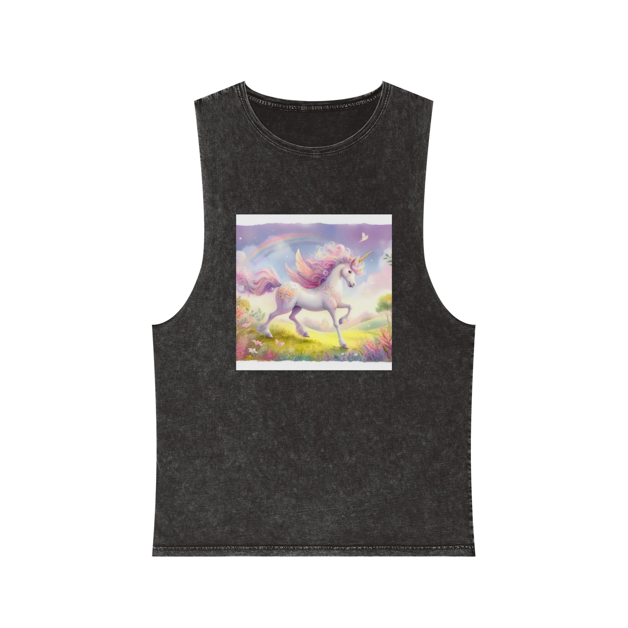 Beautiful Unicorn Running Magical Meadow Unicorn Background Images Whimsical Unicorn (10) Unisex Stonewash Tank Top