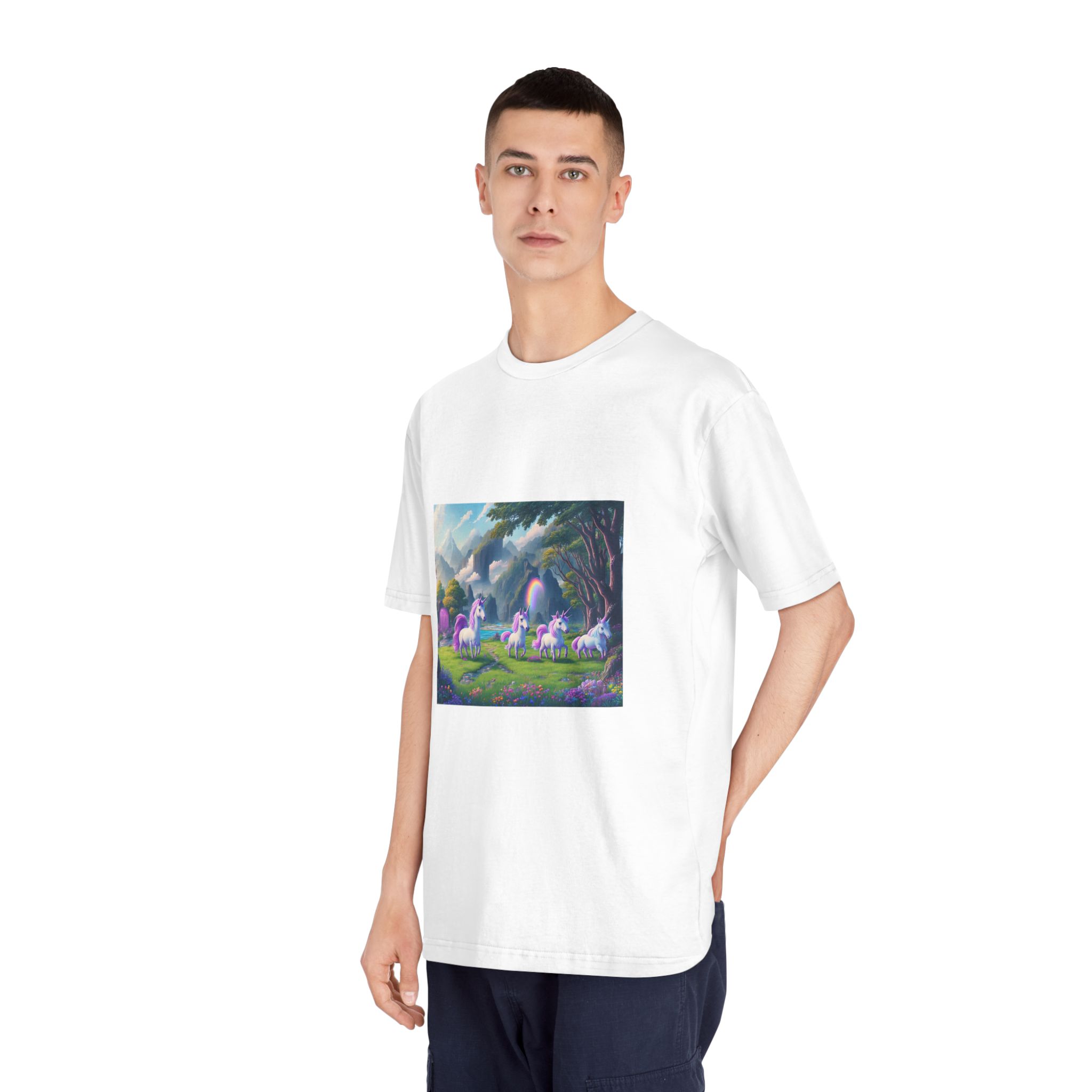 Painting Group Unicorns Landscape With Mountains Background Unisex Classic Crewneck T Shirt - Image 4