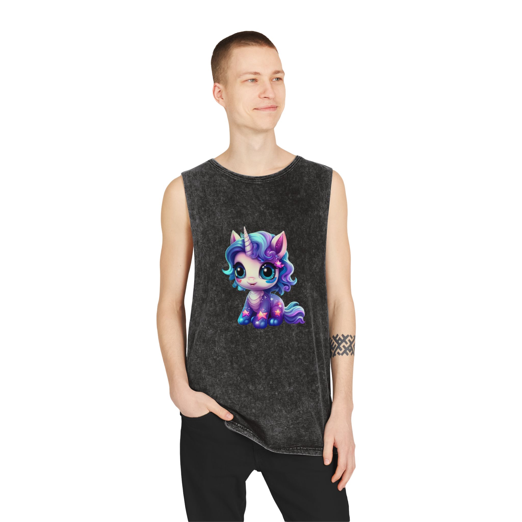 Beautiful Cute Baby Unicorn Unisex Stonewash Tank Top - Image 3