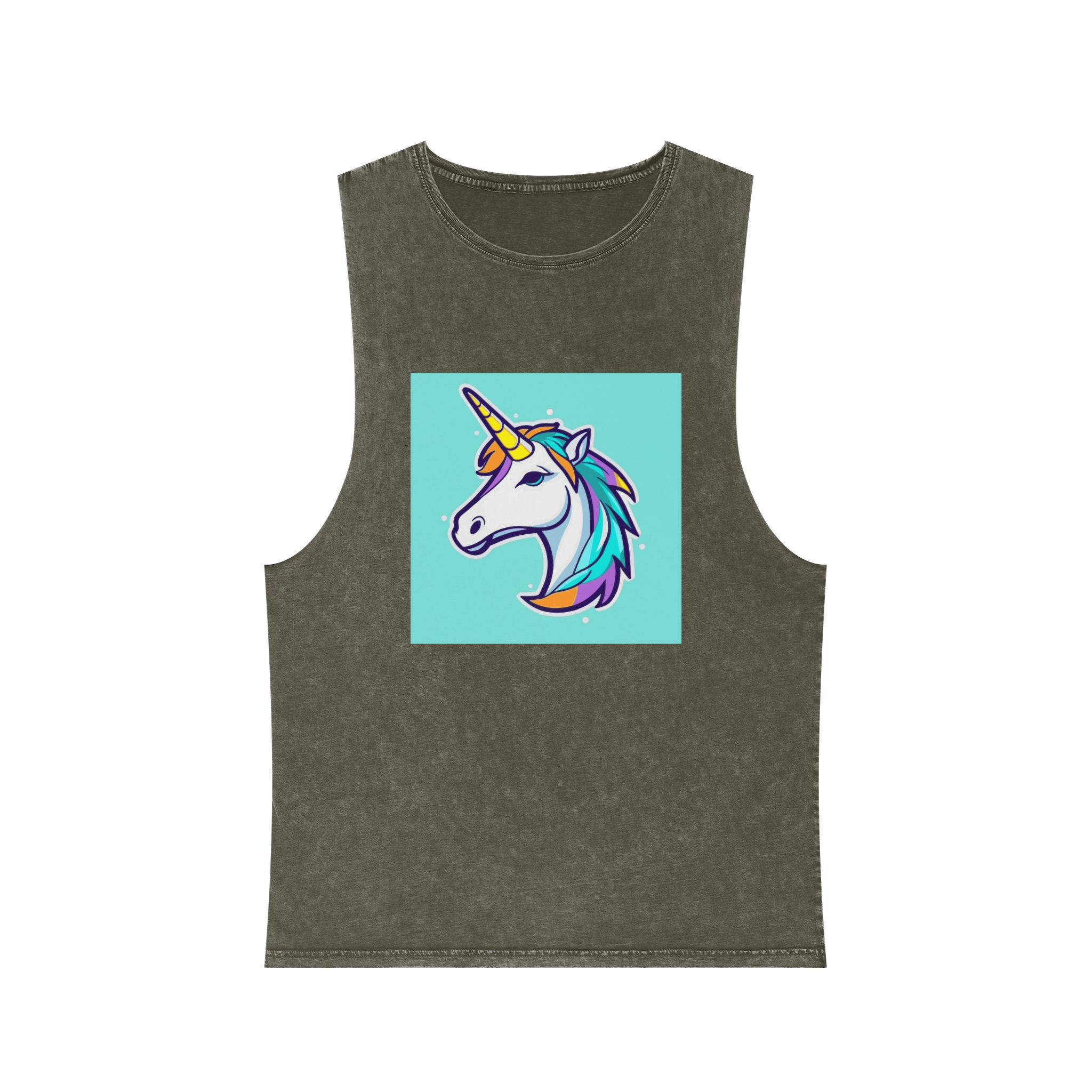 Cartoon Unicorn Head Vector With Maximum 16 Colors I 3 Unisex Stonewash Tank Top - Image 5