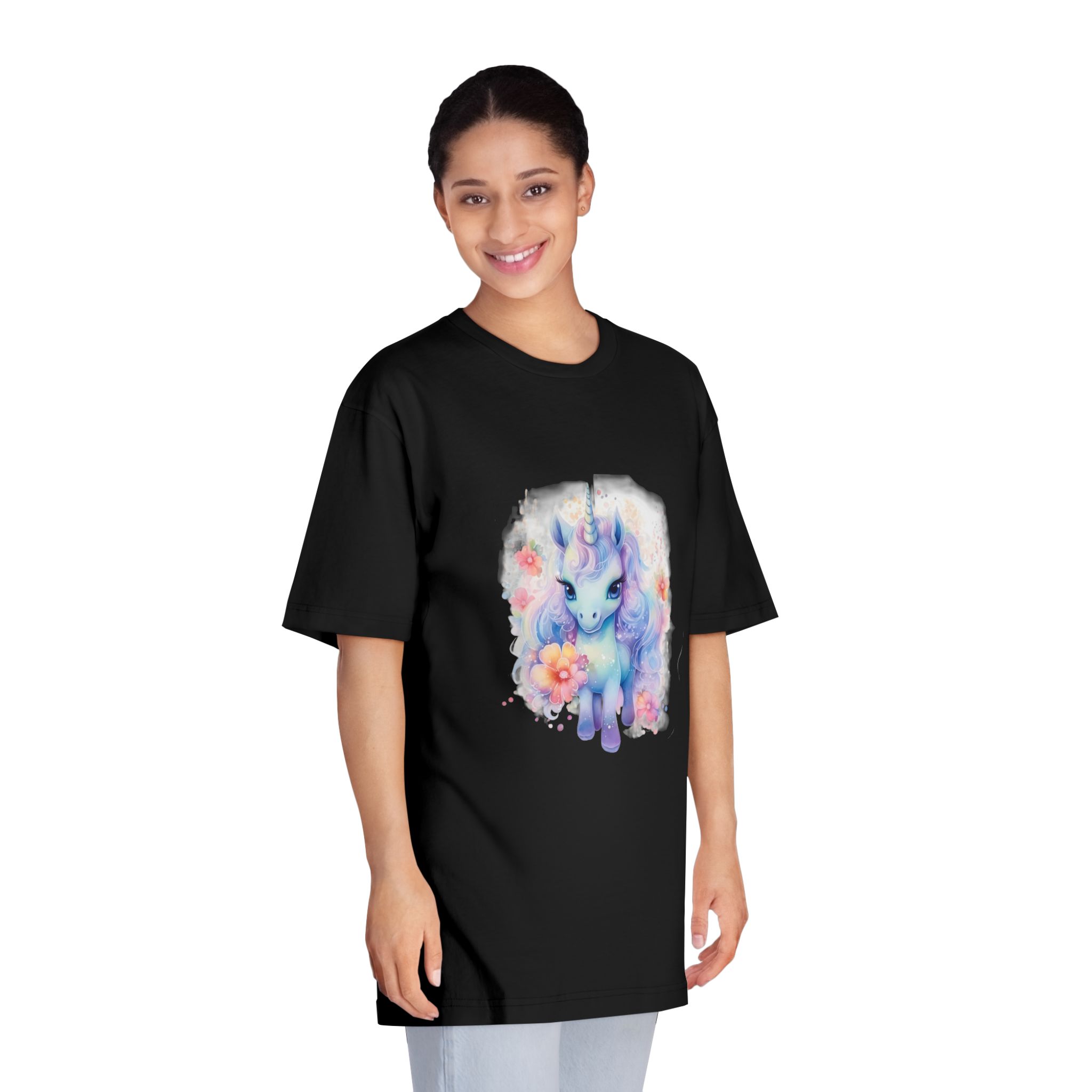 Cute Colorful Magic Unicorn With Flowers Watercolor Style Copia Unisex Classic Crewneck T Shirt - Image 7