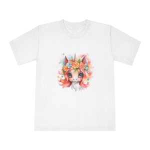 Cute Colorful Magic Unicorn With Flowers Watercolor Style (13) Unisex Classic Crewneck T Shirt