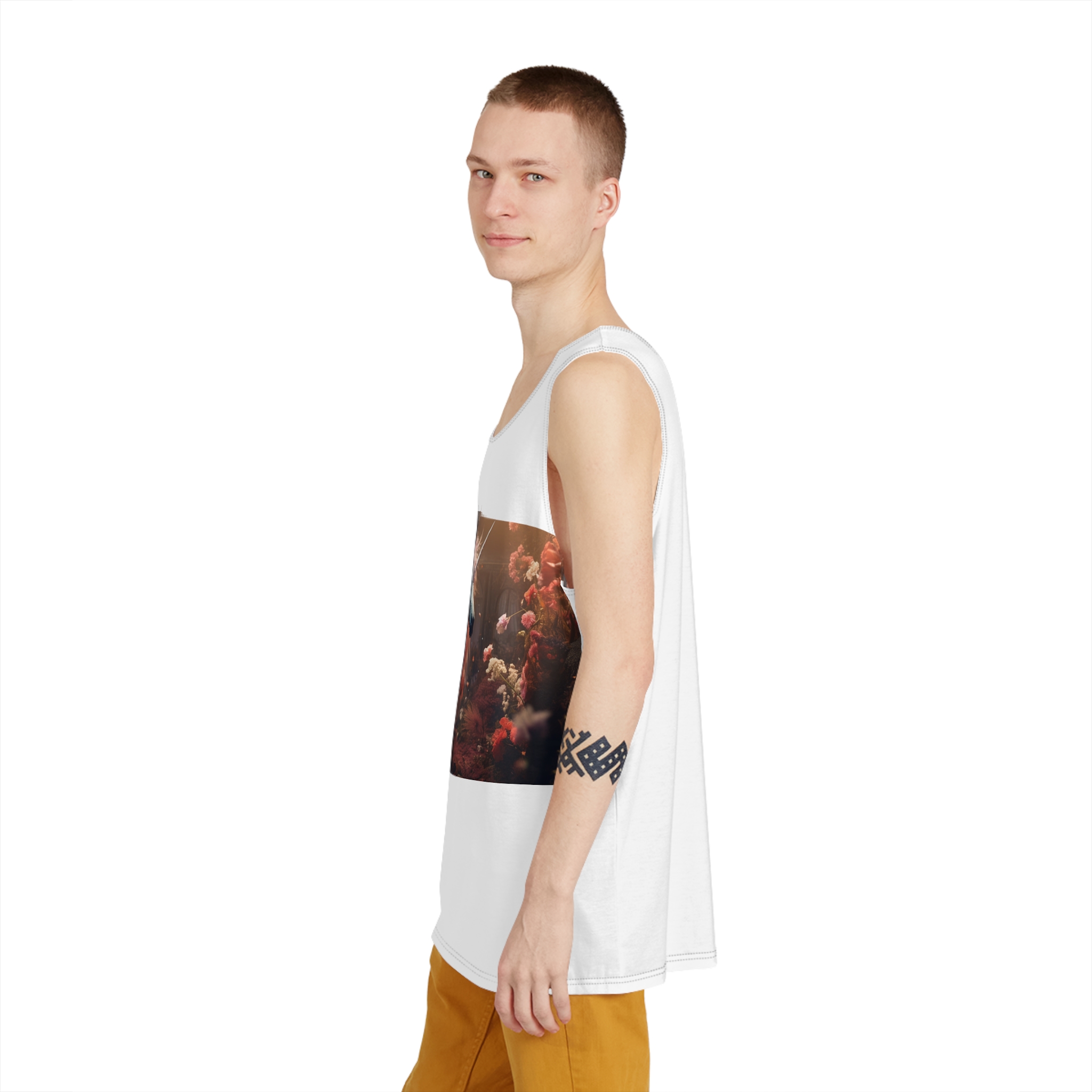 Unicorn With Long Mane Standing Field Flowers Generative Ai Mens Tank Aop