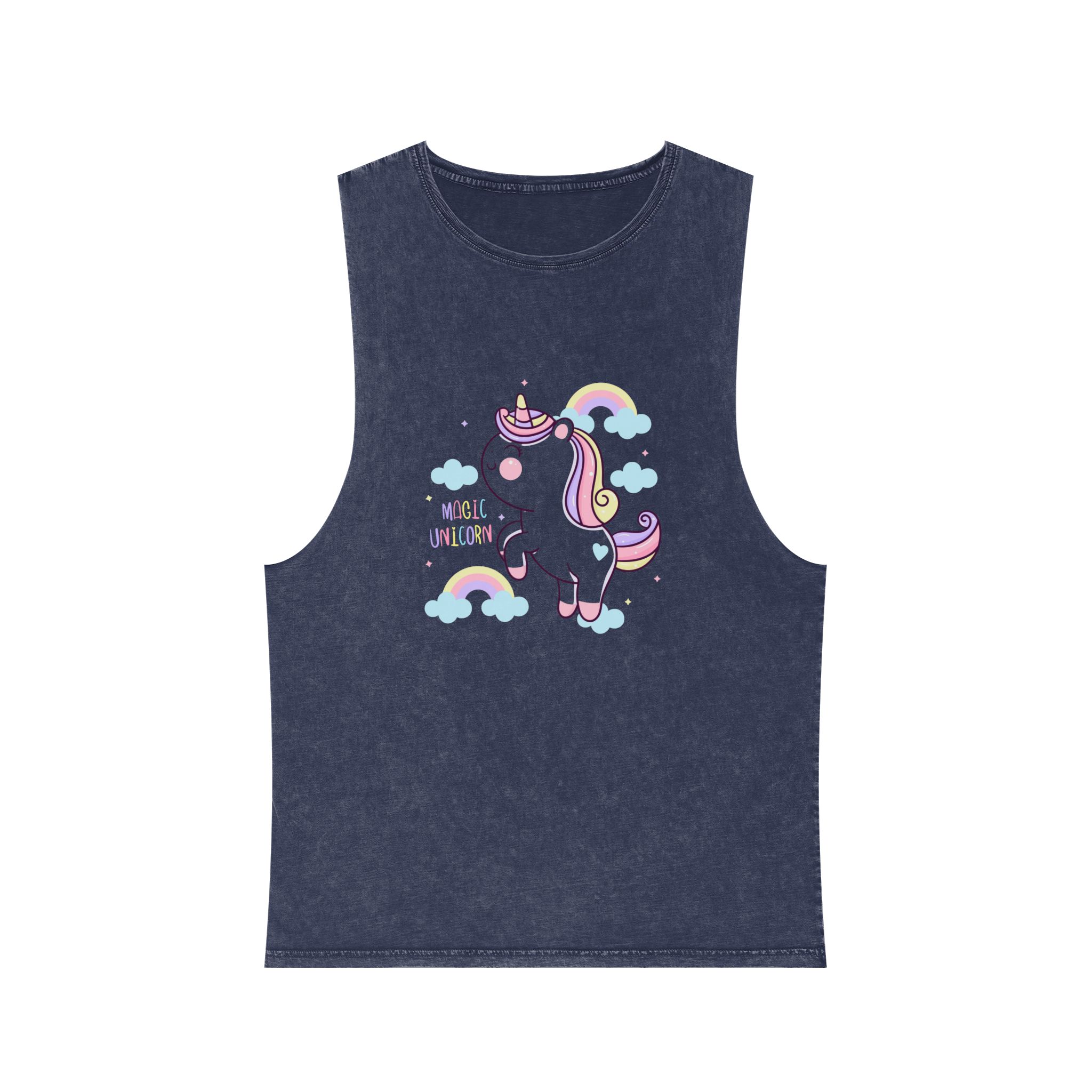 Cute Unicorn Cartoon Magic Rainbow Kawaii Pony Unisex Stonewash Tank Top - Image 13