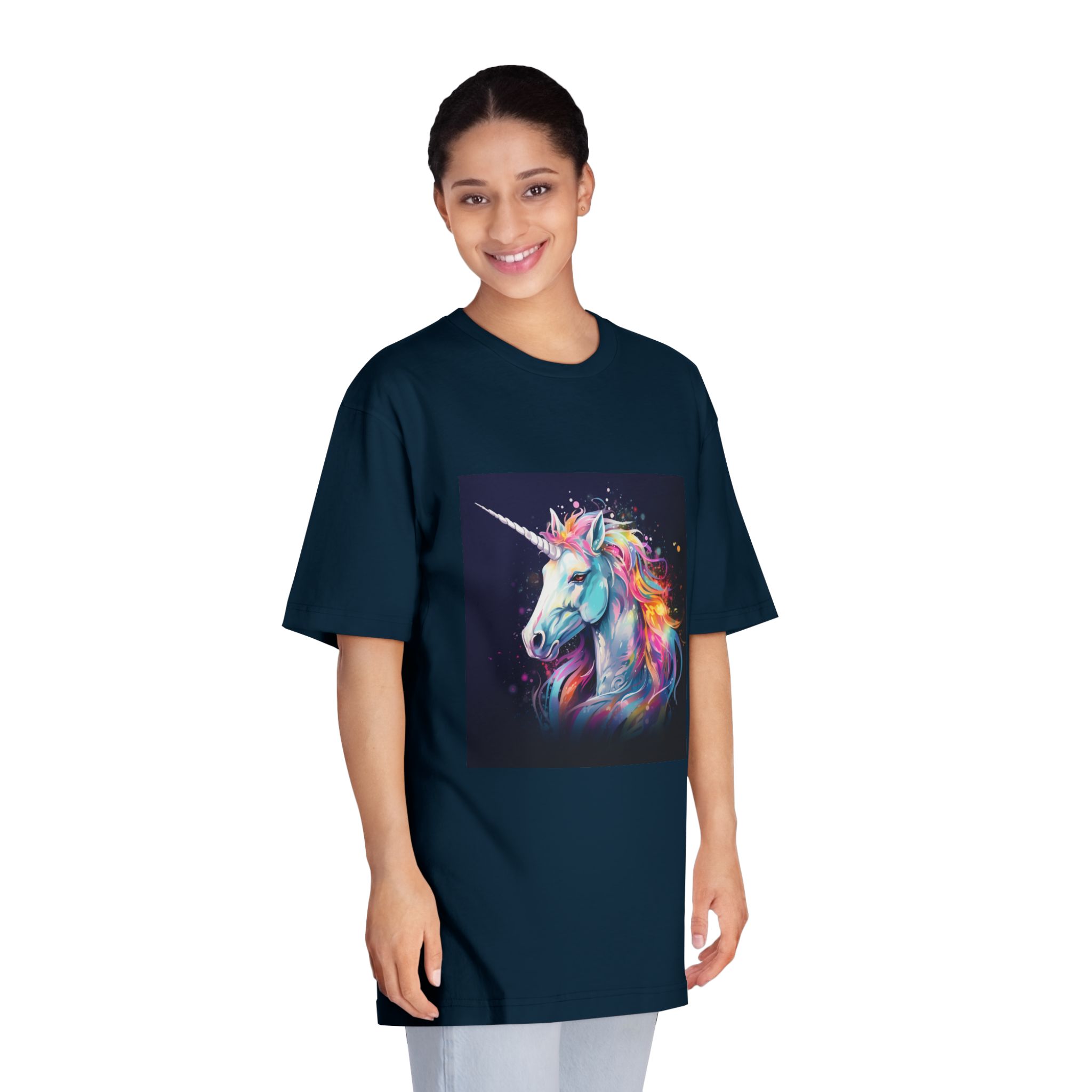 Unicorn Head Colorful Art White Background Unisex Classic Crewneck T Shirt - Image 19